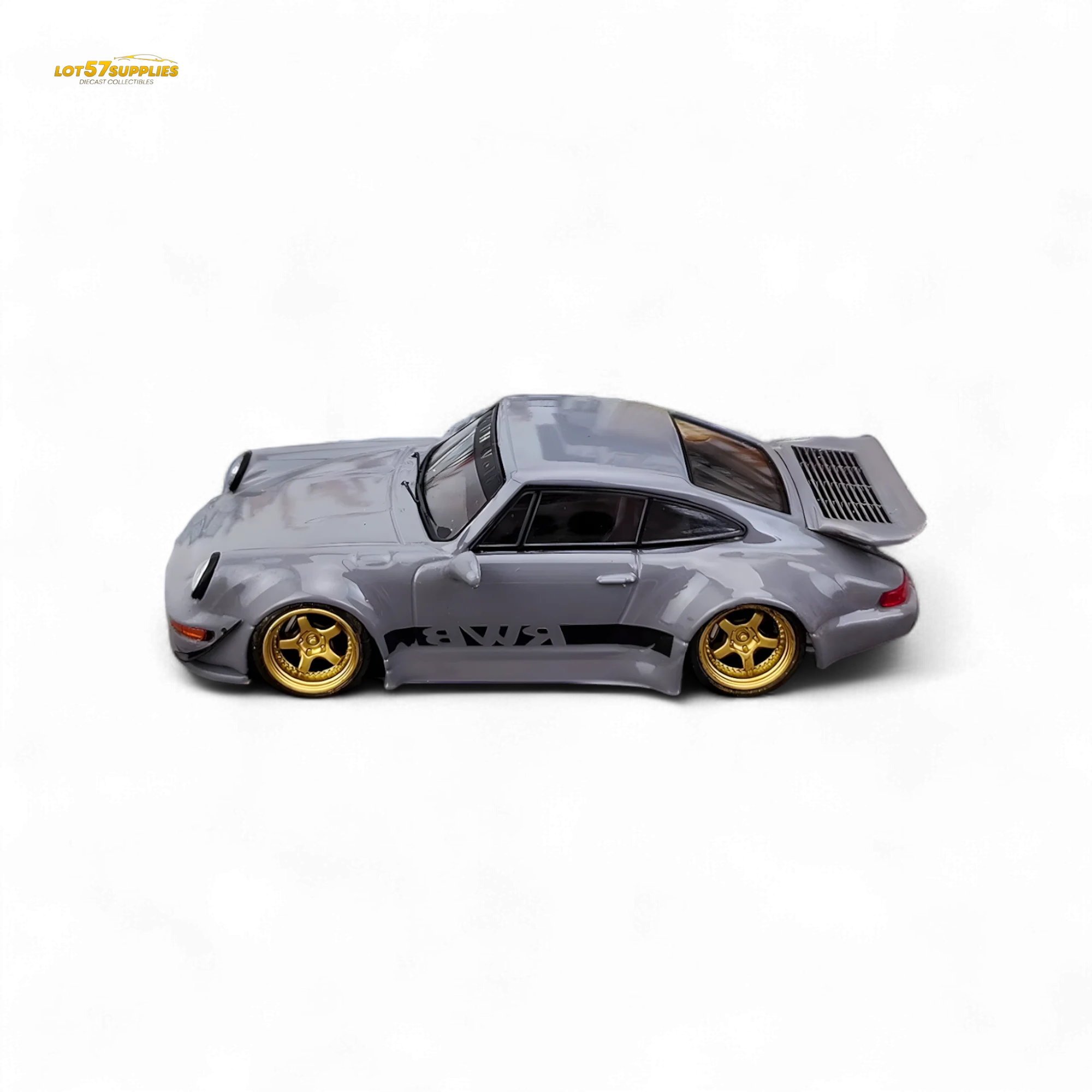 Flame Porsche 964 RWB Whale Tale Cement Gray 1:64 - Image 3