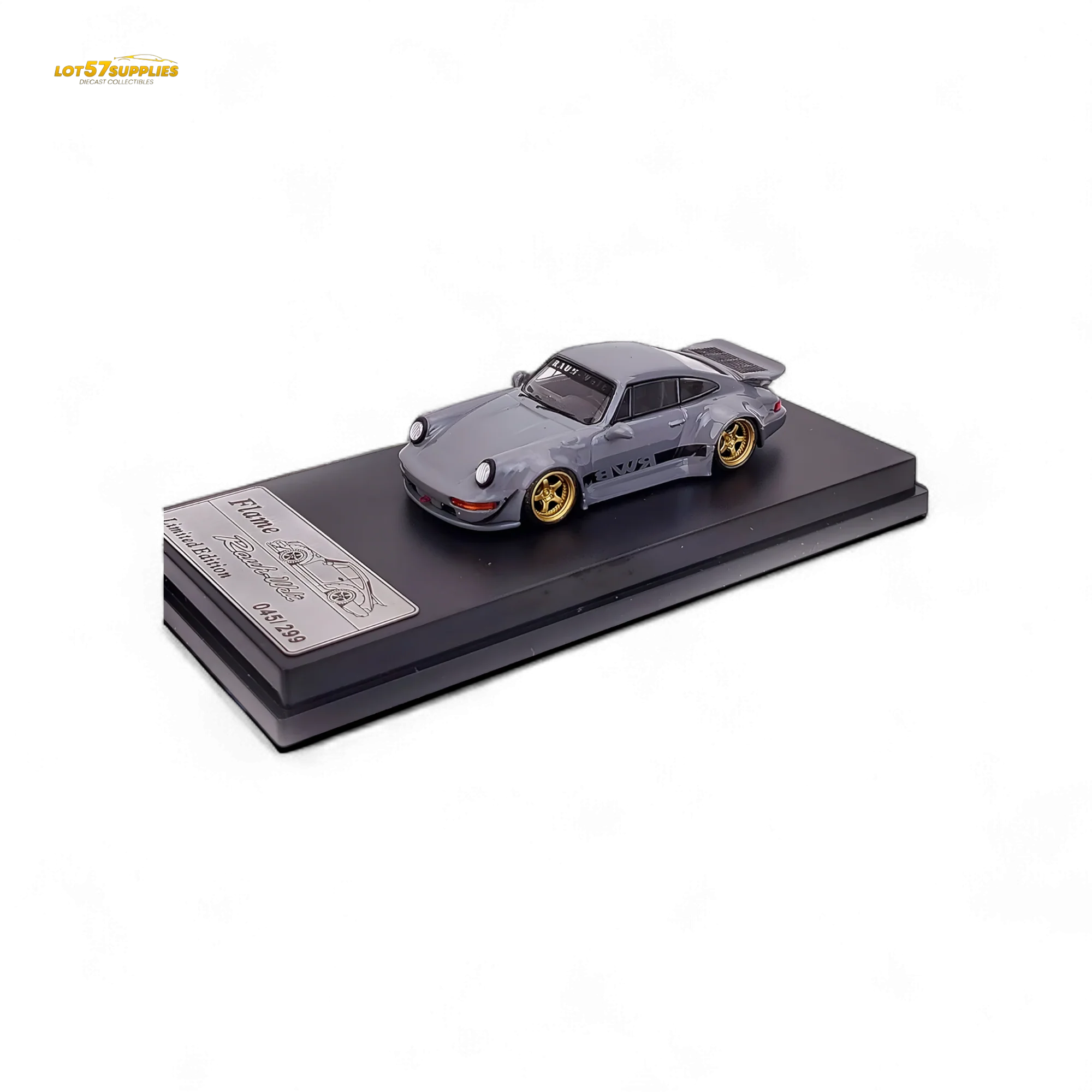 Flame Porsche 964 RWB Whale Tale Cement Gray 1:64 - Image 4