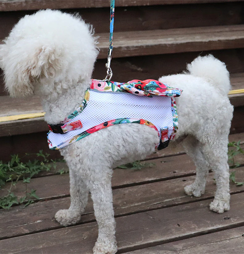 Floral Bow Mesh Dog Harness Dress with Leash - Image 10