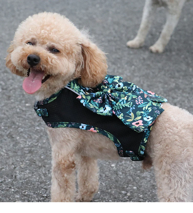 Floral Bow Mesh Dog Harness Dress with Leash - Image 12