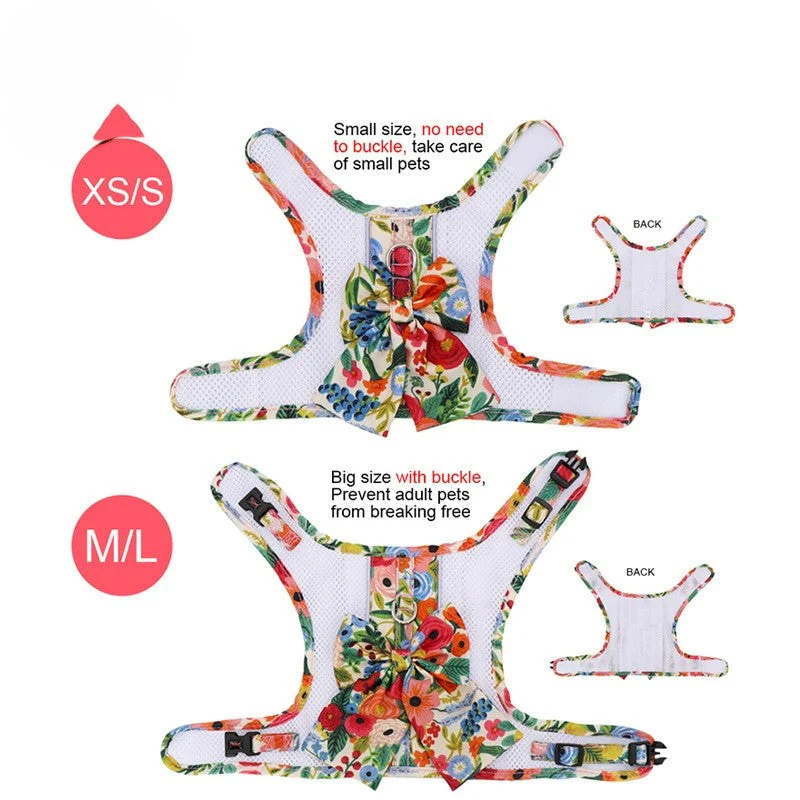 Floral Bow Mesh Dog Harness Dress with Leash - Image 4