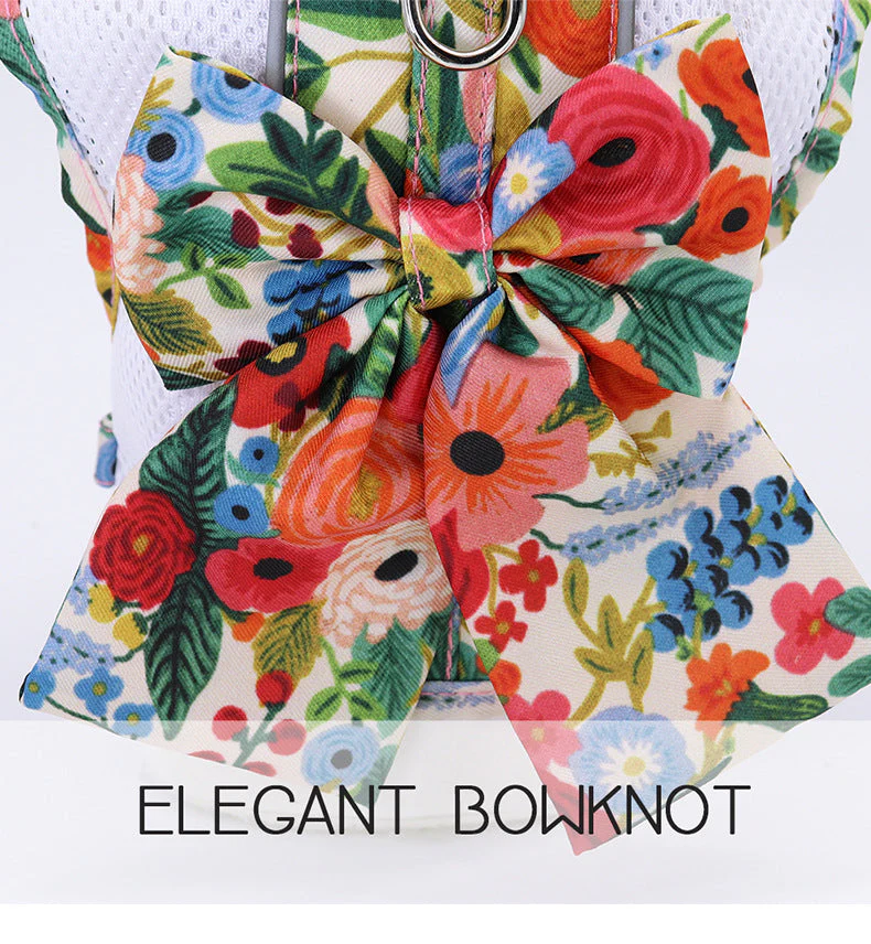 Floral Bow Mesh Dog Harness Dress with Leash - Image 5