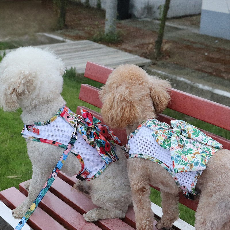 Floral Bow Mesh Dog Harness Dress with Leash - Image 9