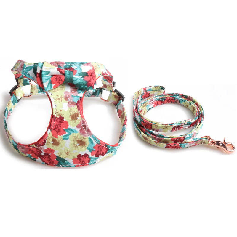 Floral Dog Harness & Leash Set – Soft Padded with Bowtie - Image 2