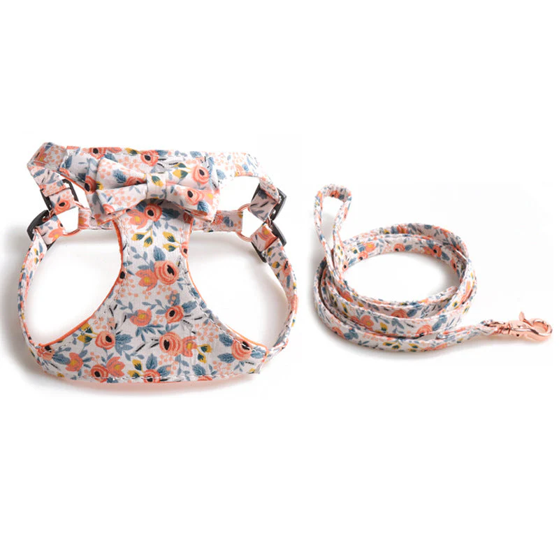 Floral Dog Harness & Leash Set – Soft Padded with Bowtie - Image 3