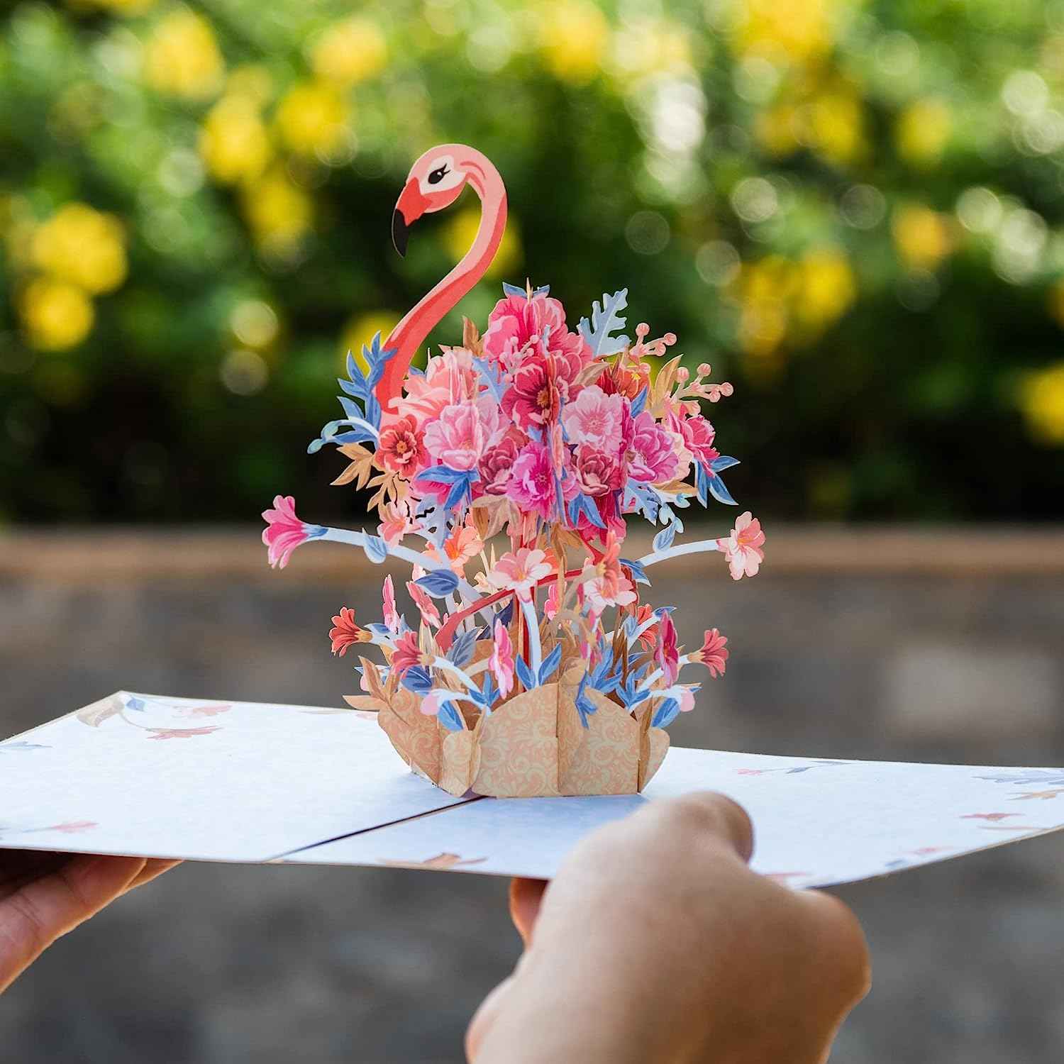 Floral Flamingo Pop Up Card - Frndly 8" x 6" - Image 3