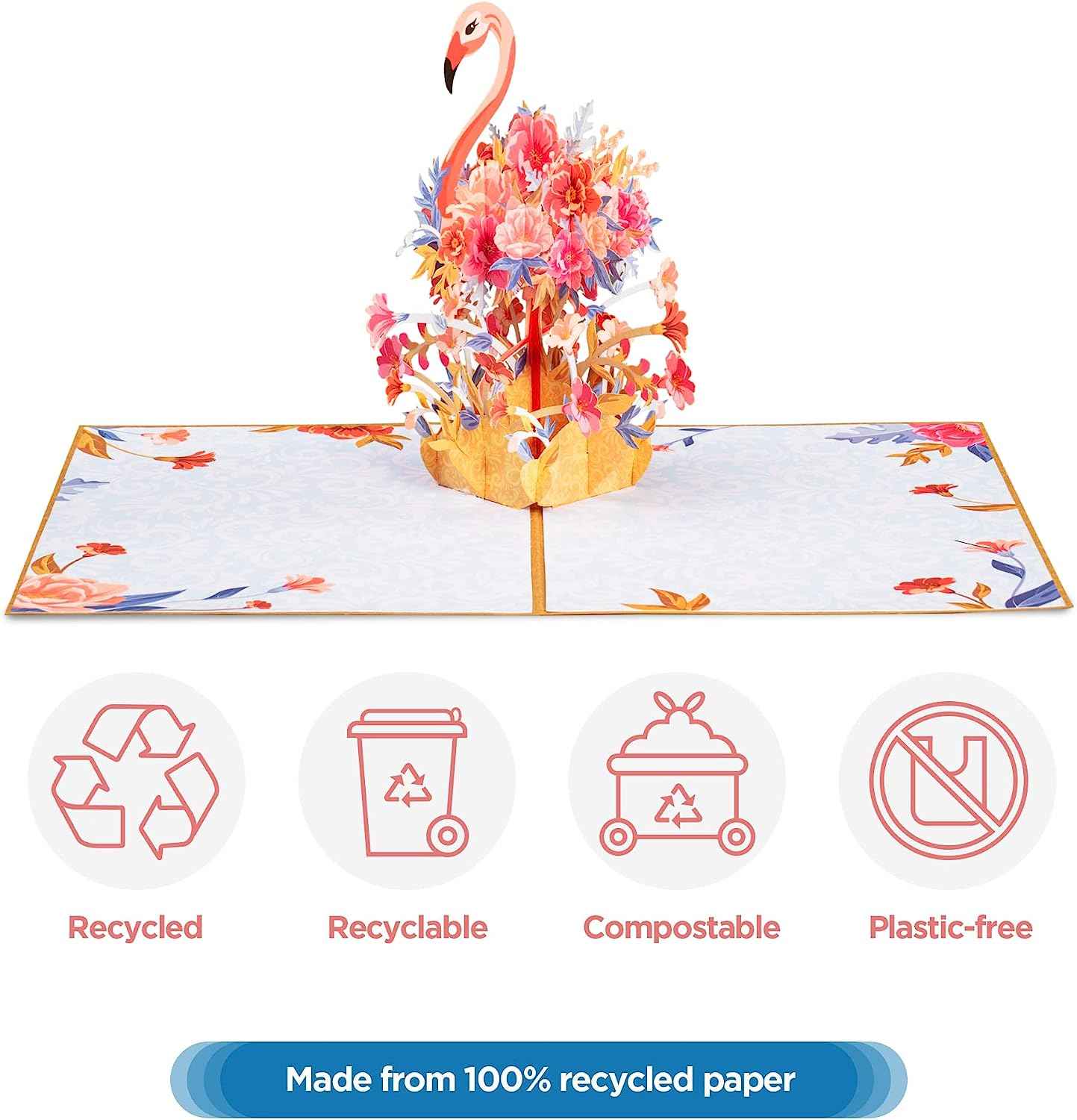 Floral Flamingo Pop Up Card - Frndly 8" x 6" - Image 4