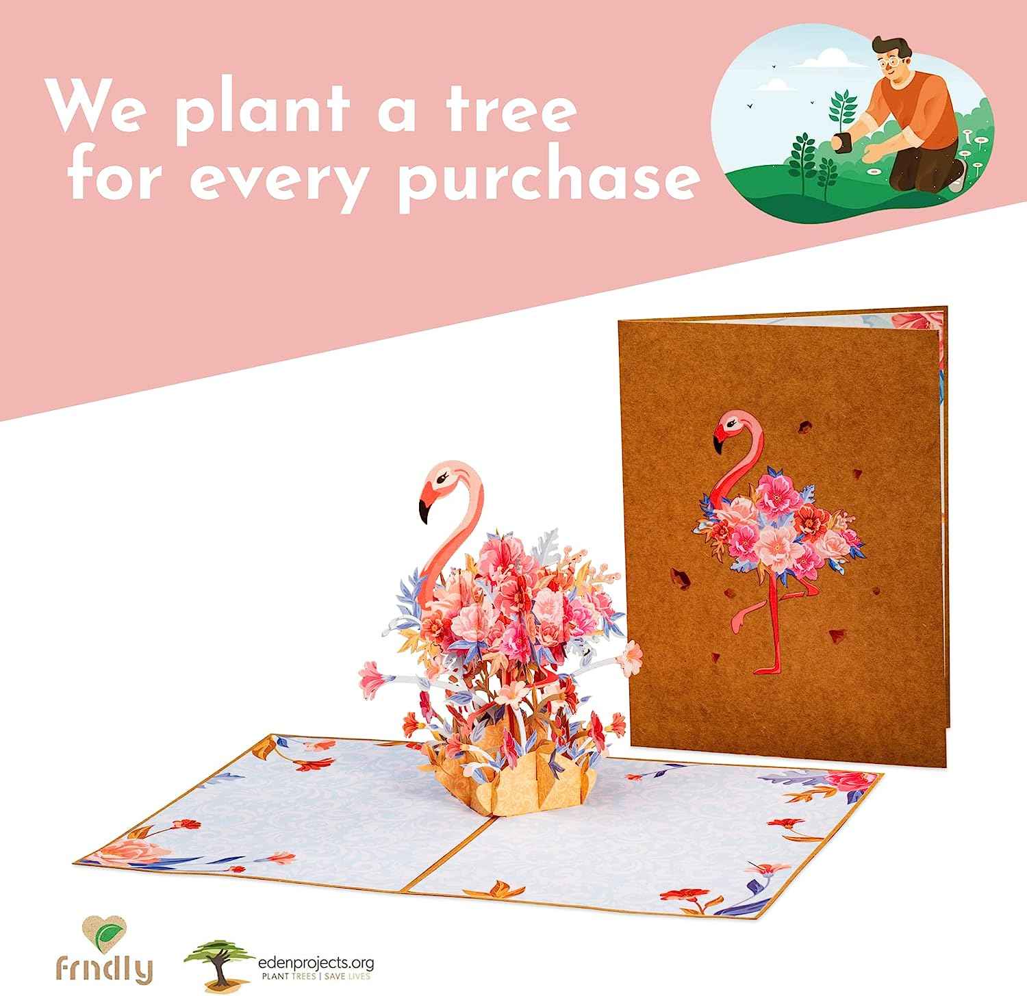 Floral Flamingo Pop Up Card - Frndly 8" x 6" - Image 7