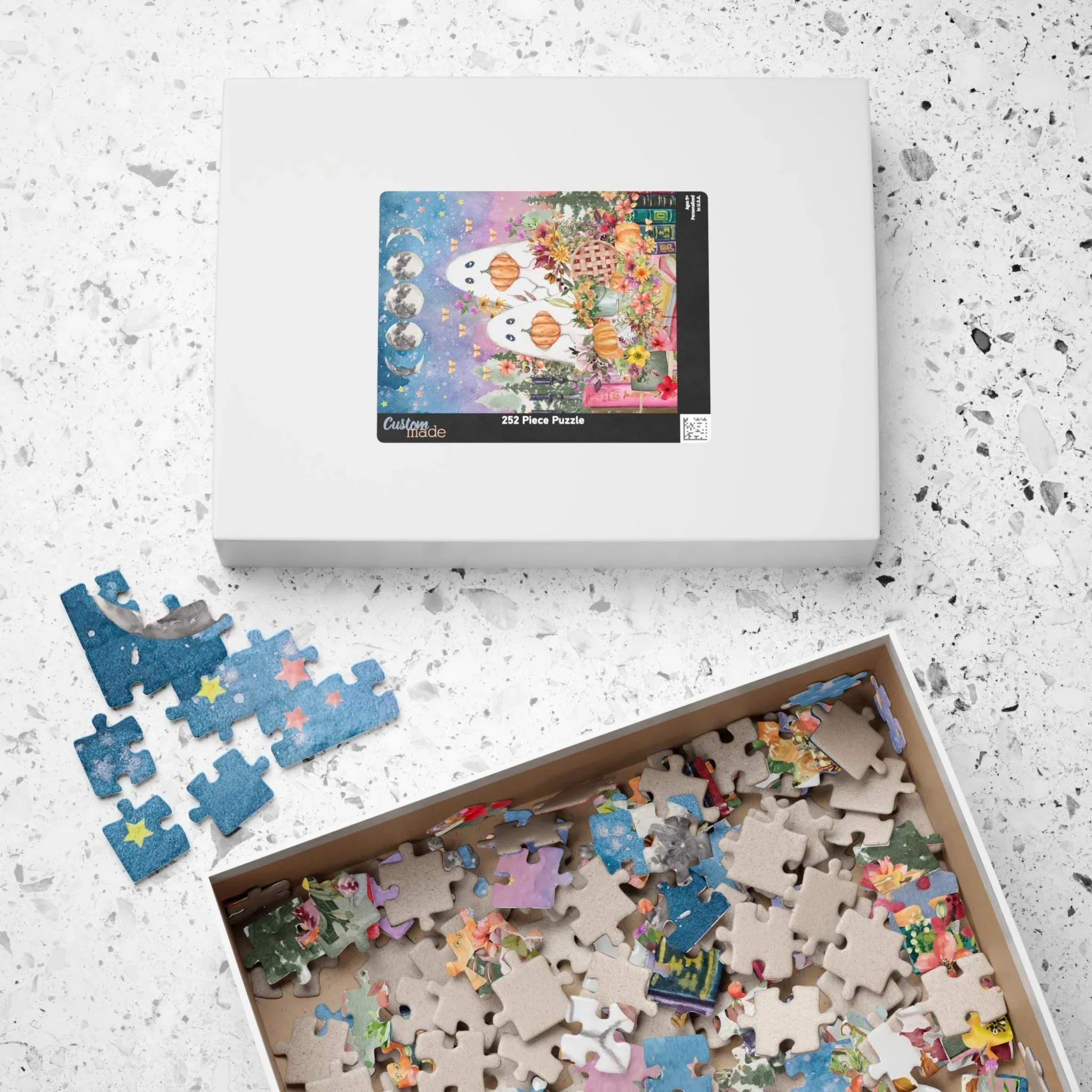 Floral Ghost Halloween Puzzle with Cute Ghosts Holding Pumpkins - Image 4