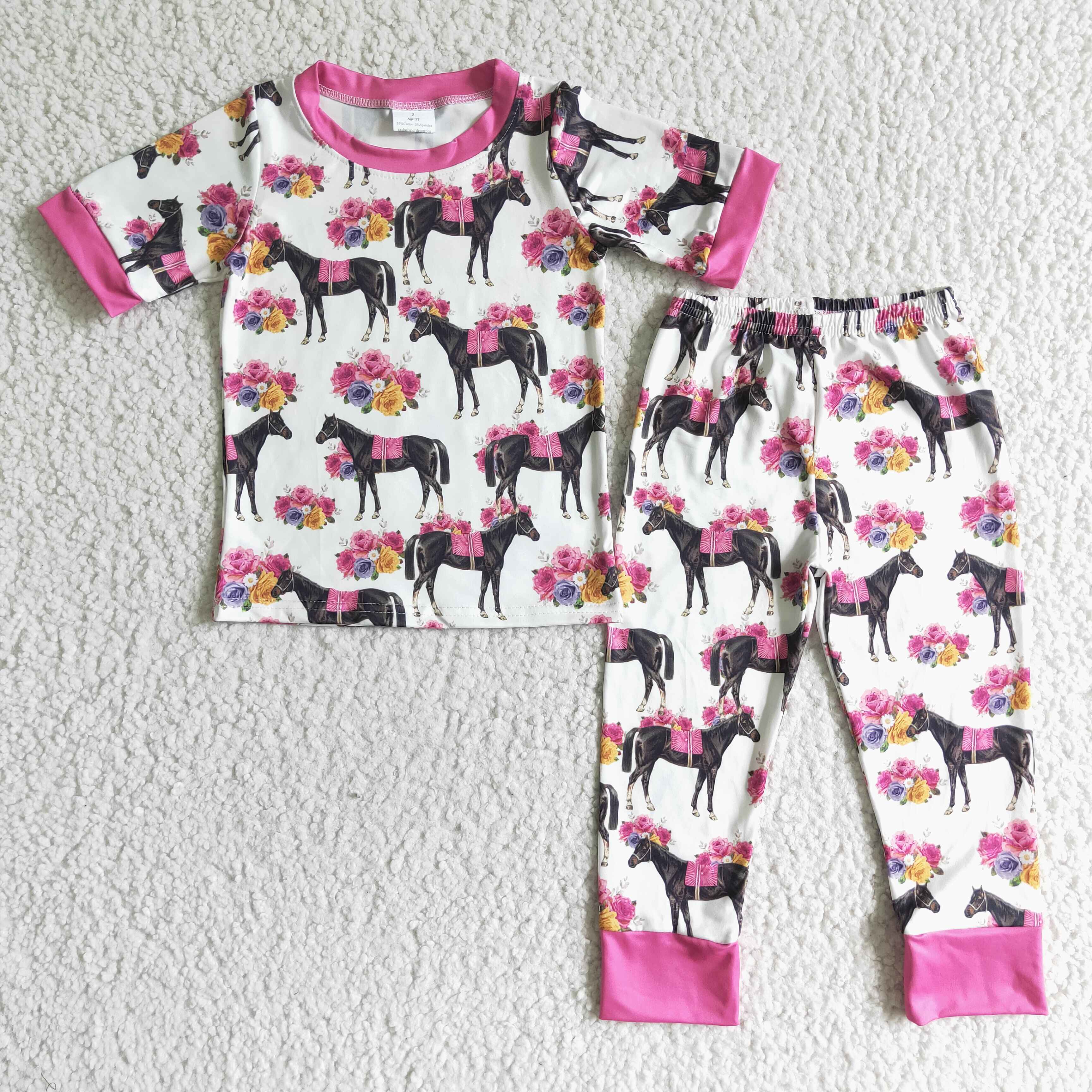 Floral horse print kids girls pajamas - Image 2