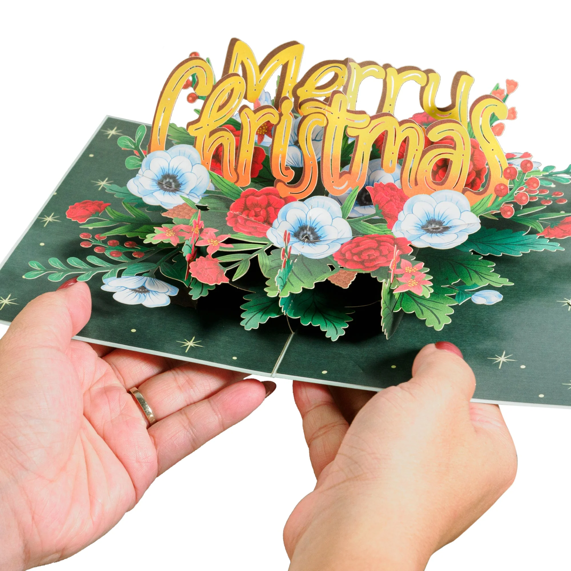 Floral Merry Christmas Pop Up Card - Image 3