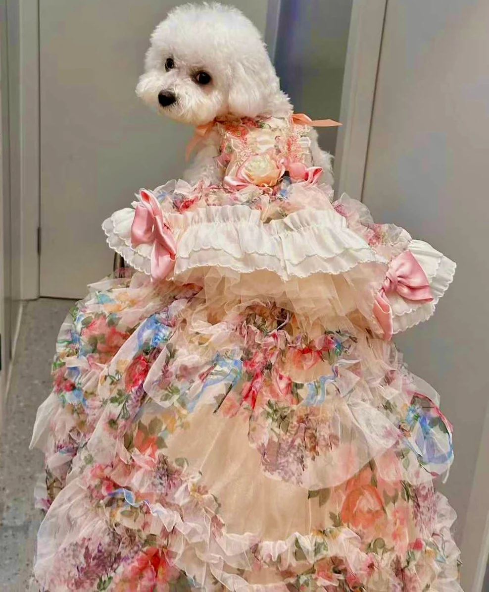 Floral Princess Dog Dress Ball Gown Trailing - Image 3