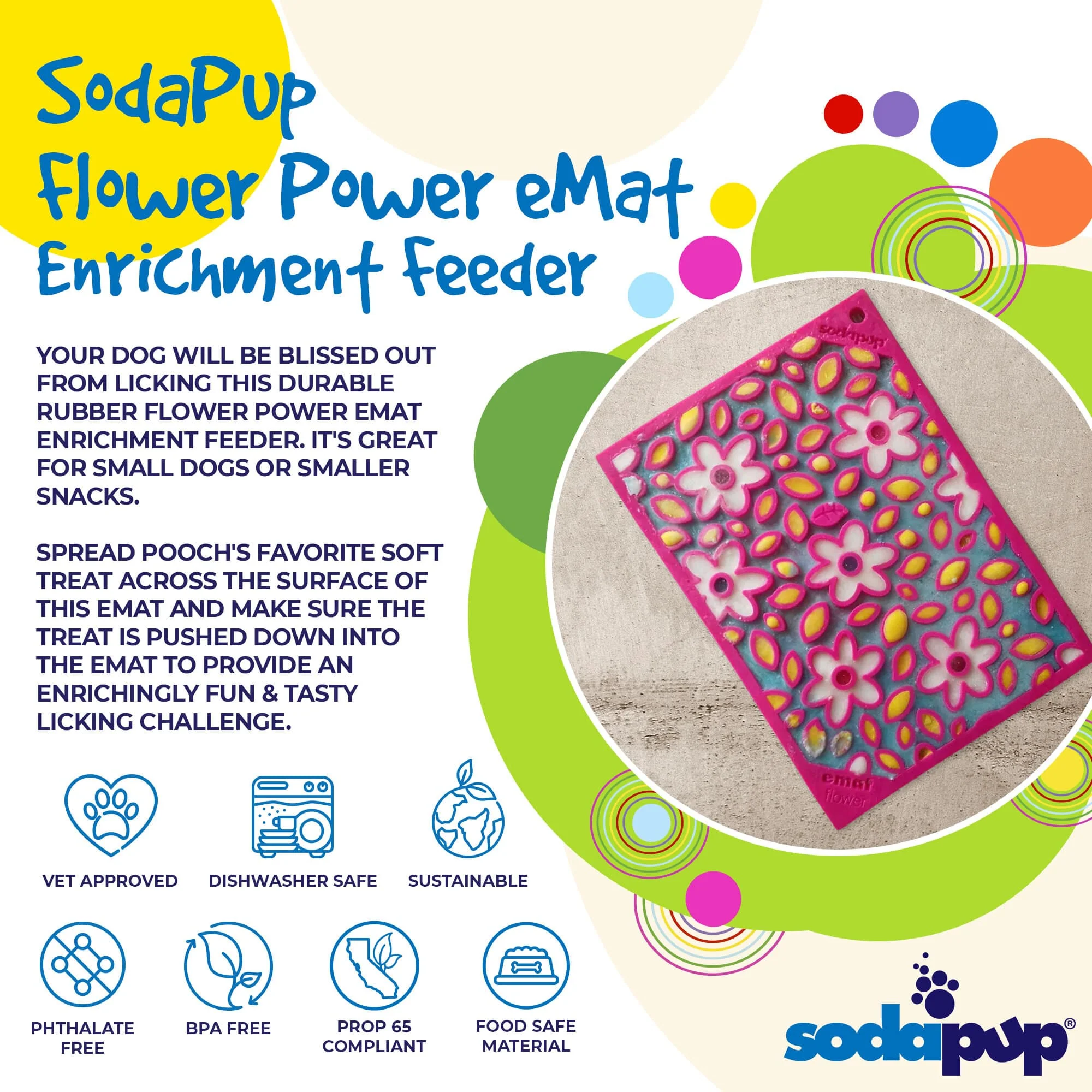Flower Power emat - Enrichment Lick Mat for Dogs and Cats | Flower Design | USA Made - Image 3
