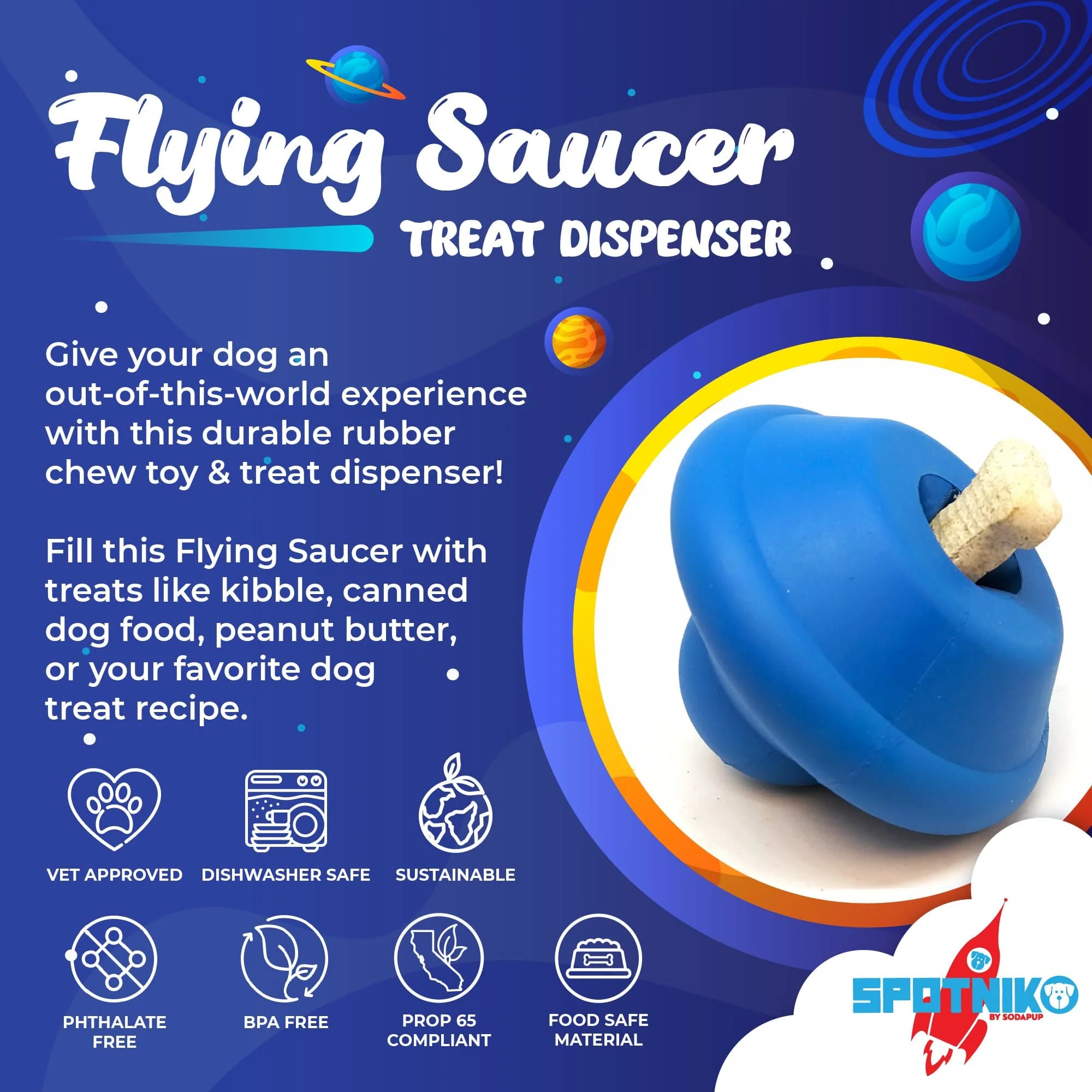 Flying Saucer Dog Toy - Durable UFO Chew Toy & Treat Dispenser | USA Made - Image 2