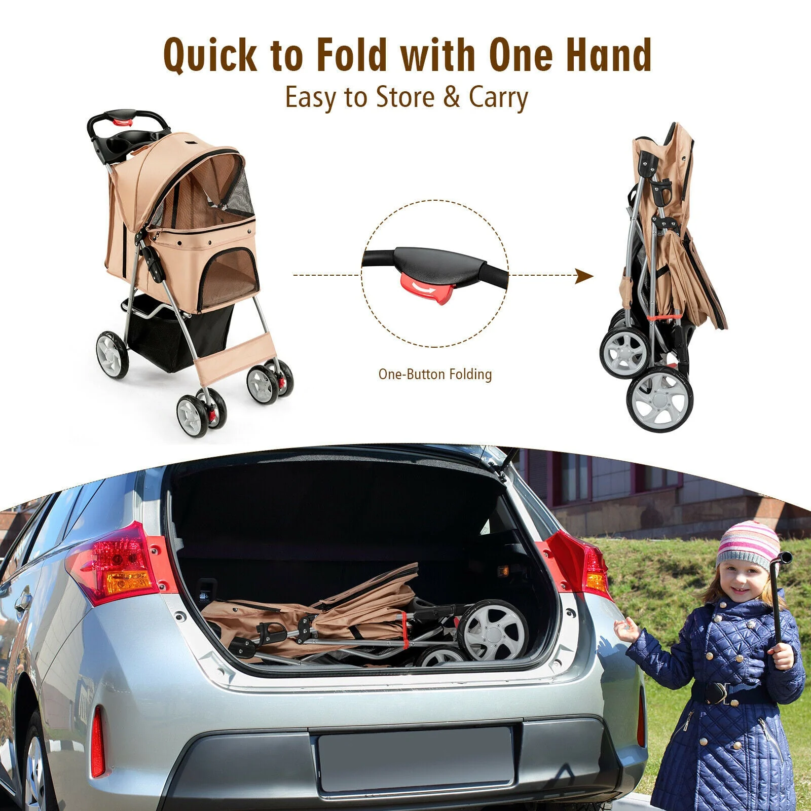 Foldable Pet Stroller 4-Wheel Travel Carrier - Image 12