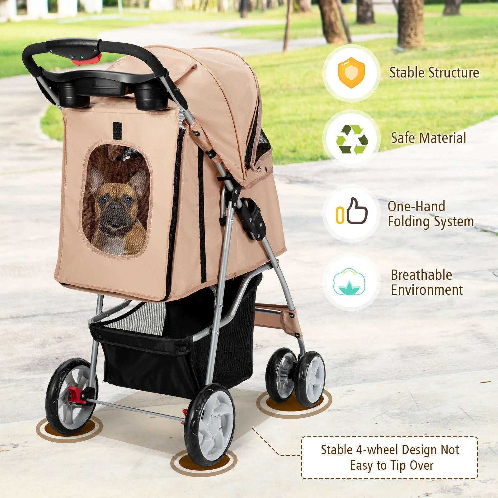 Foldable Pet Stroller 4-Wheel Travel Carrier - Image 3