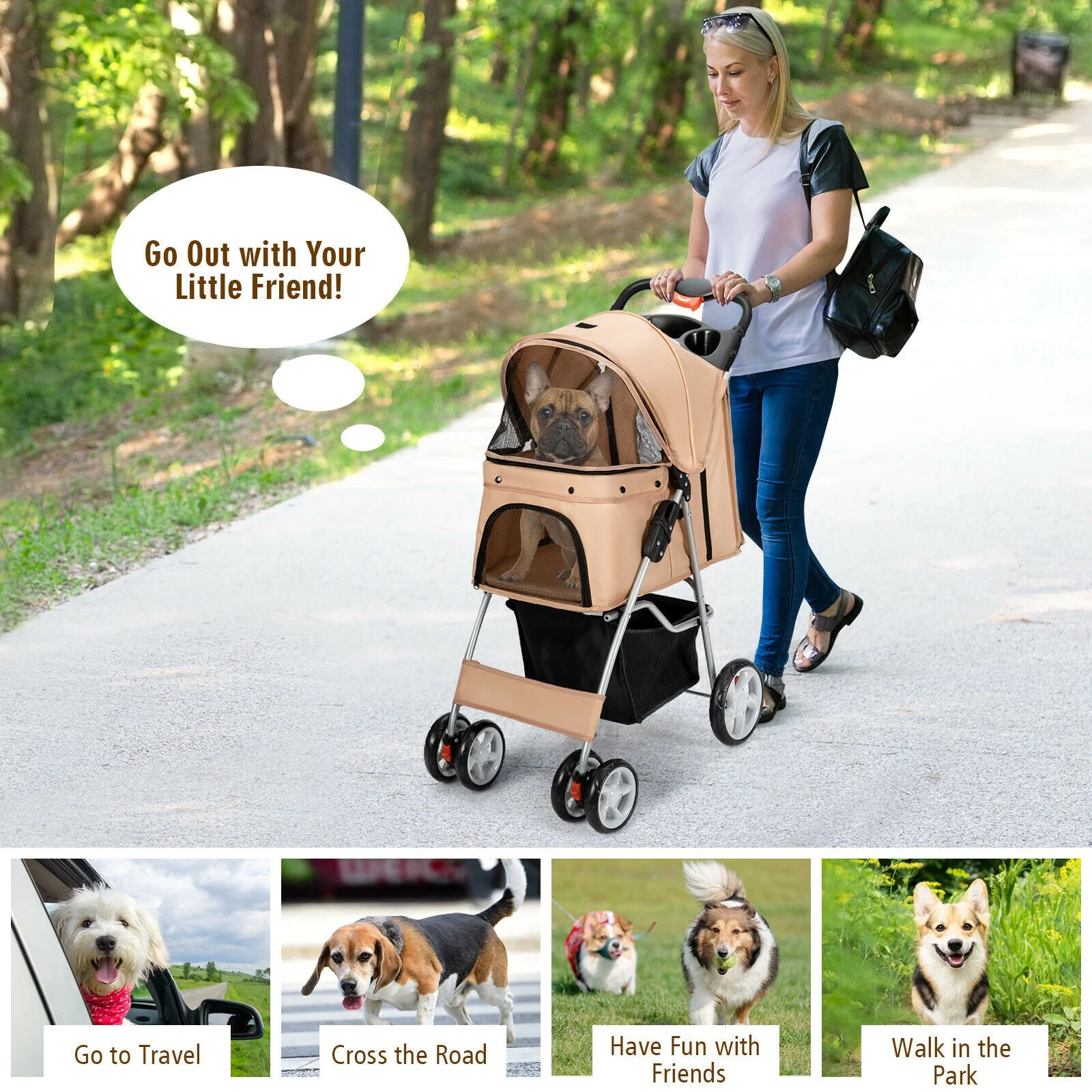 Foldable Pet Stroller 4-Wheel Travel Carrier - Image 4