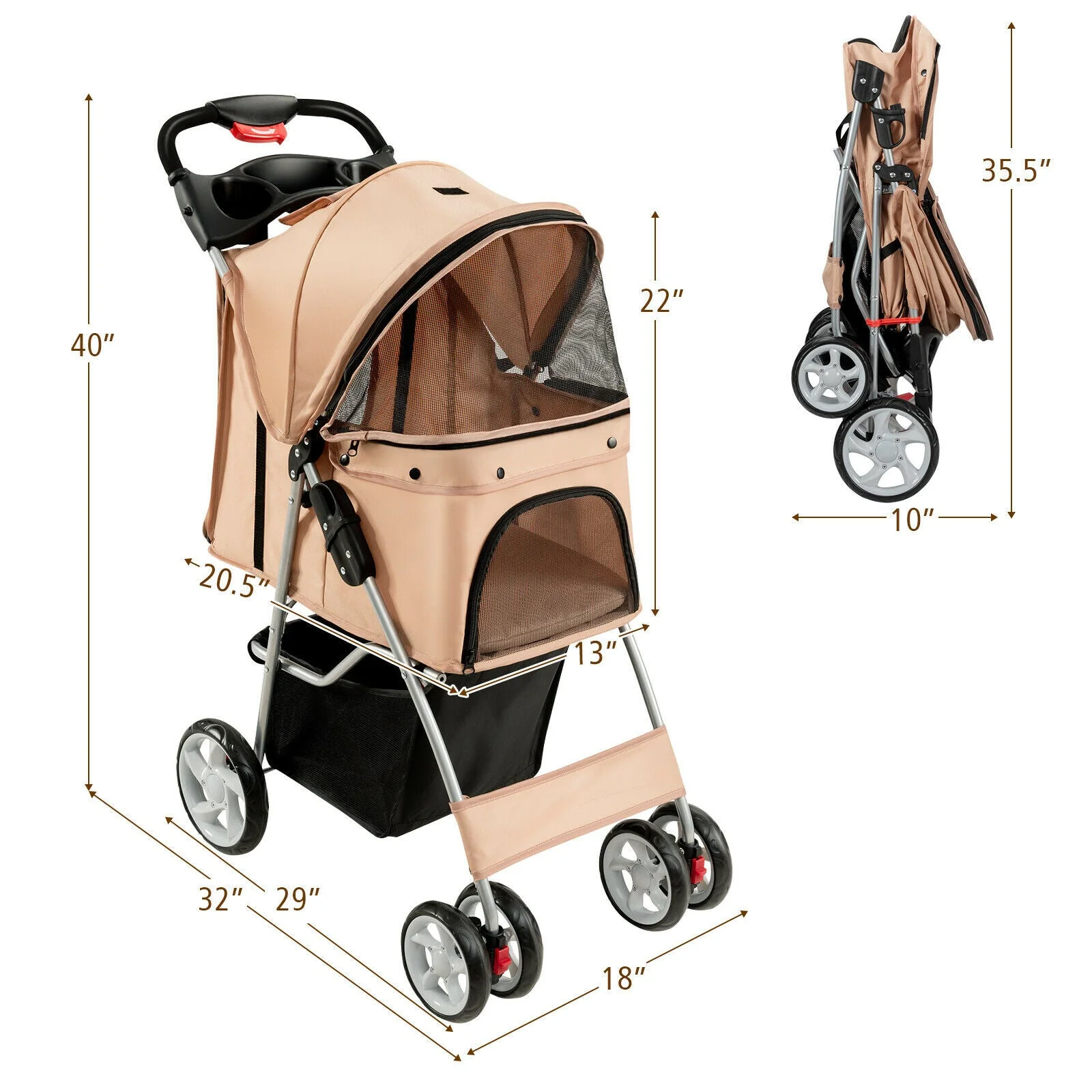 Foldable Pet Stroller 4-Wheel Travel Carrier - Image 5