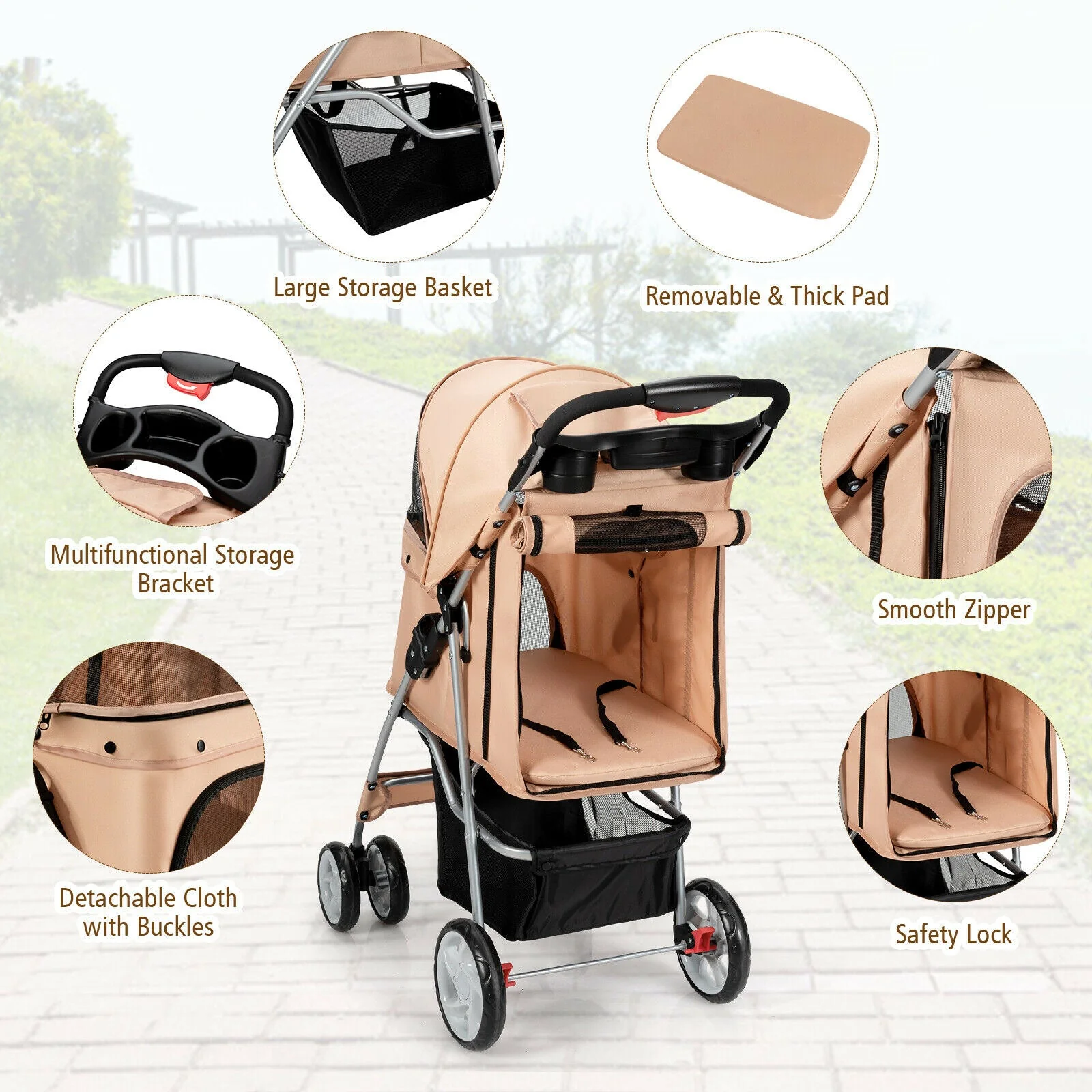 Foldable Pet Stroller 4-Wheel Travel Carrier - Image 7