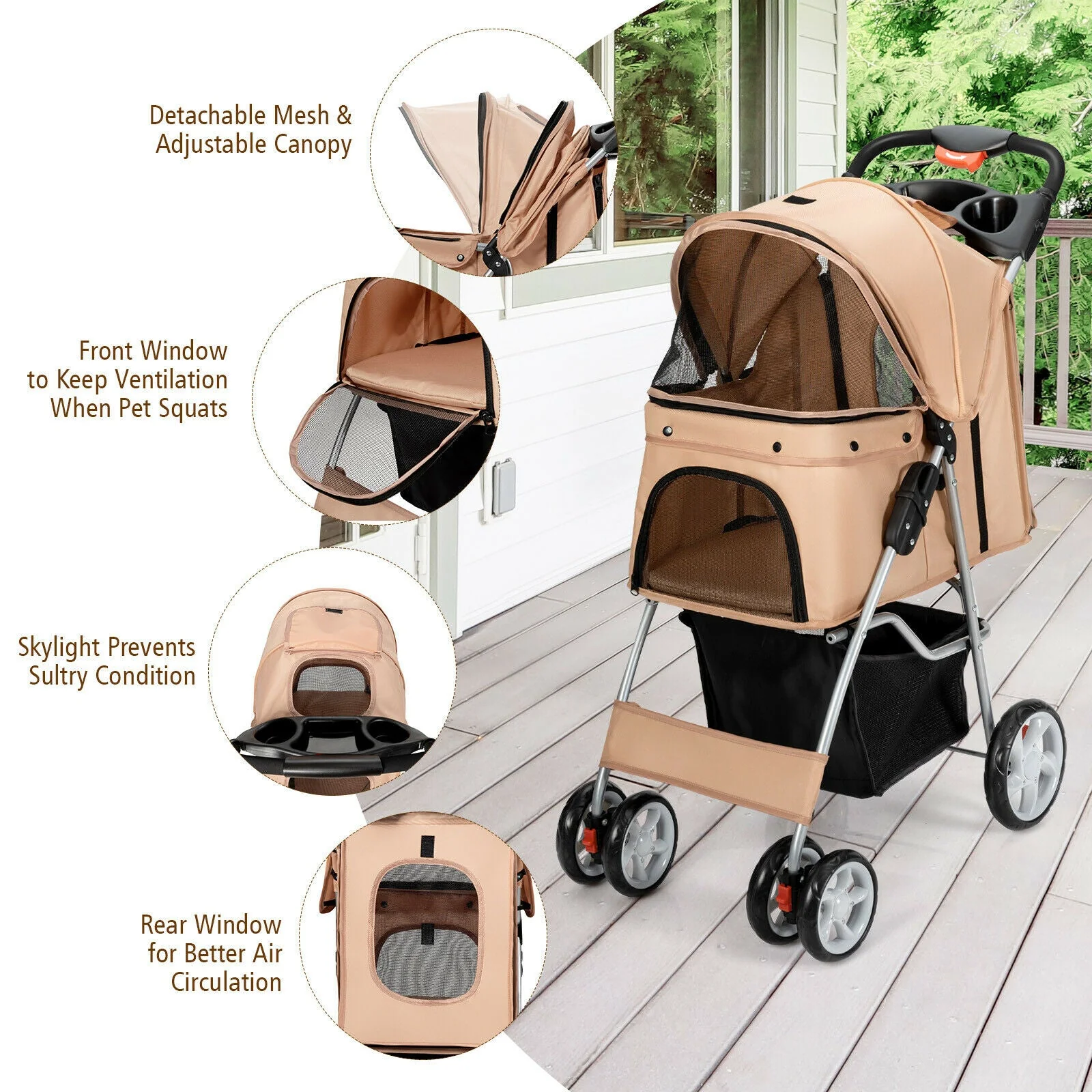Foldable Pet Stroller 4-Wheel Travel Carrier - Image 9
