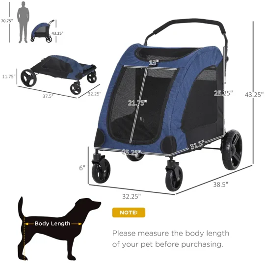Foldable Pet Stroller with Storage Pocket - Image 3