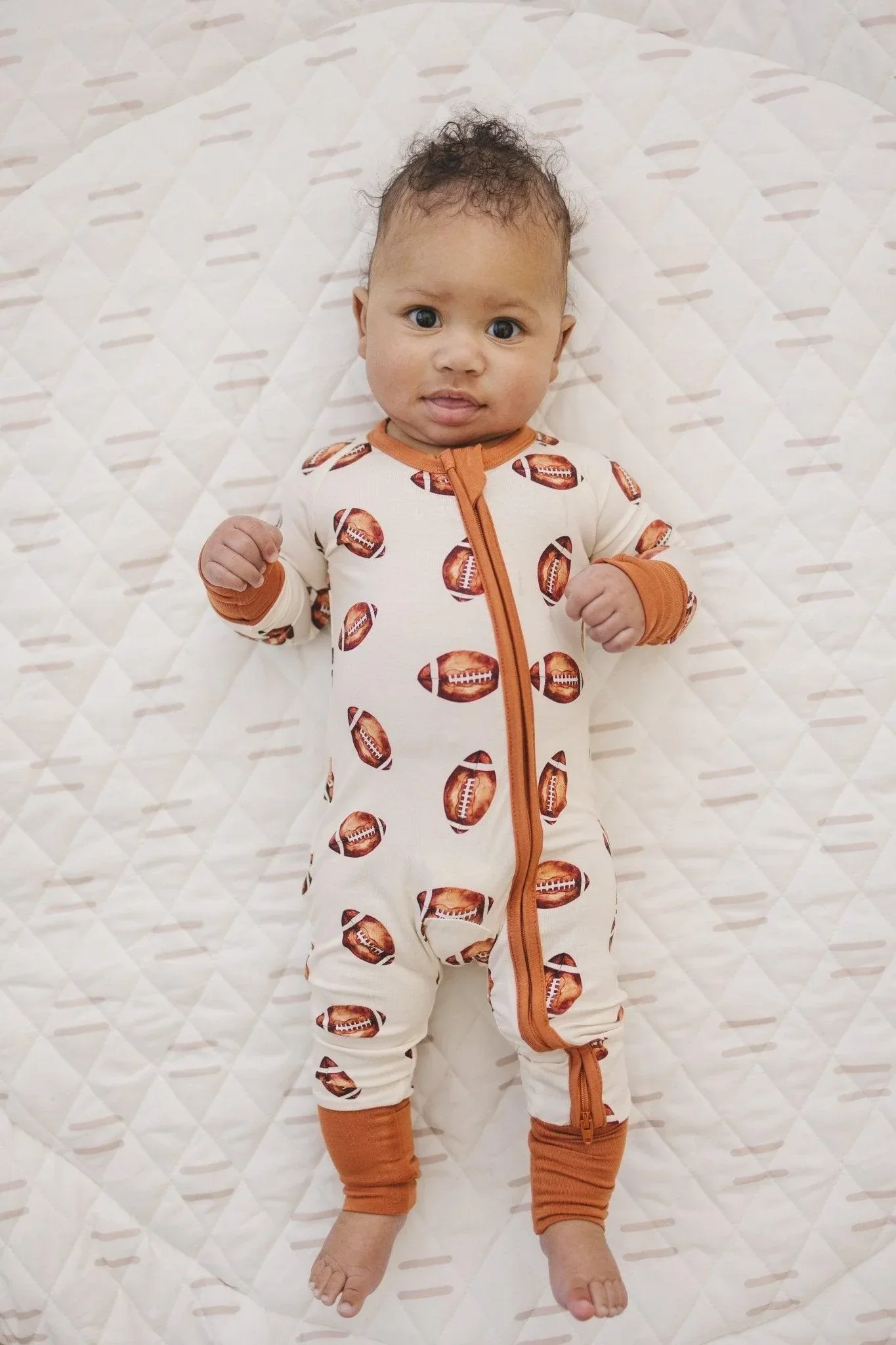 Football Print Bamboo Zippy Romper - Image 10