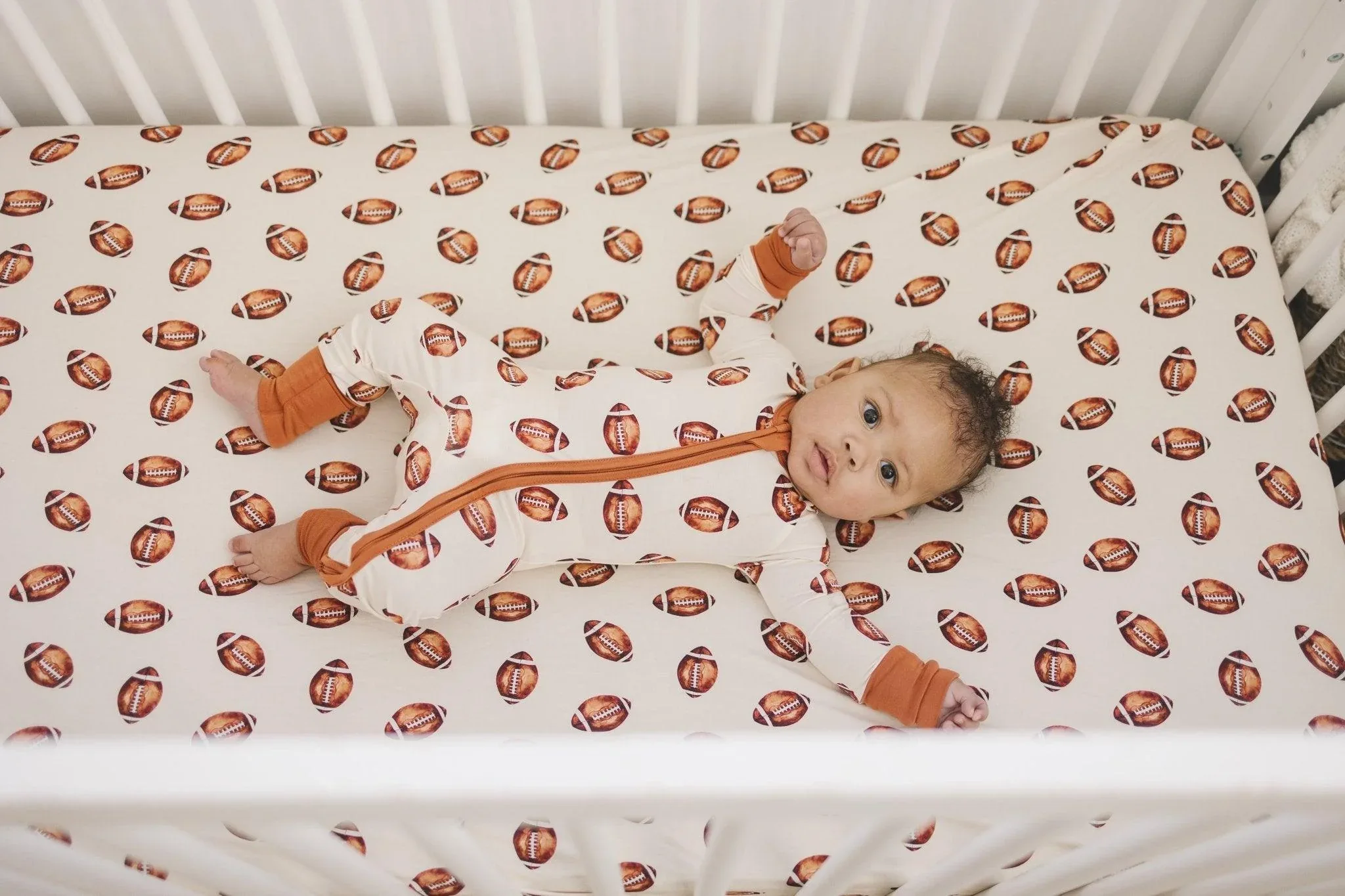 Football Print Bamboo Zippy Romper - Image 11