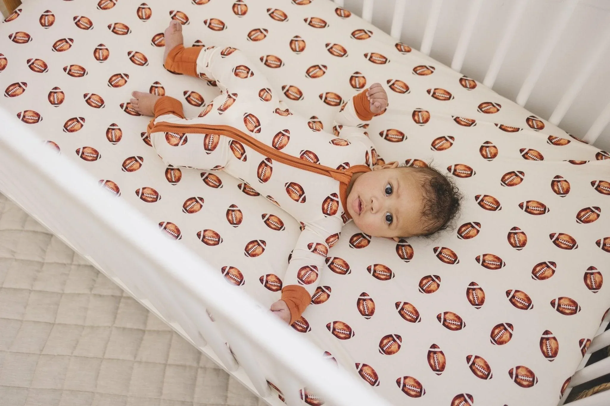 Football Print Bamboo Zippy Romper - Image 15