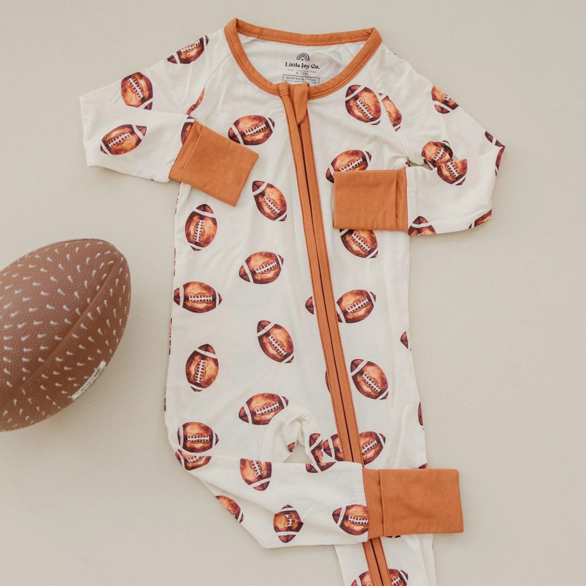 Football Print Bamboo Zippy Romper - Image 2