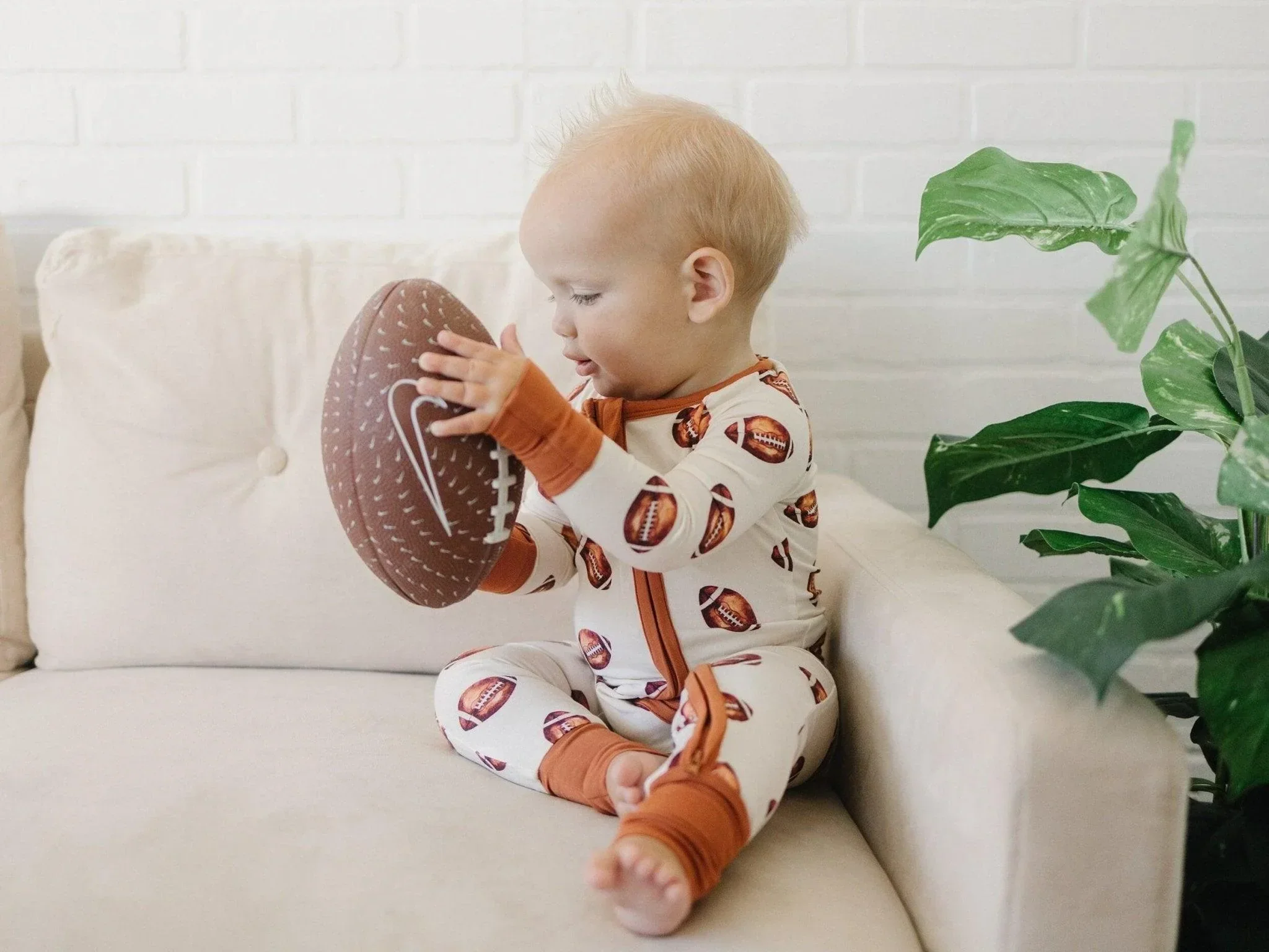 Football Print Bamboo Zippy Romper - Image 3