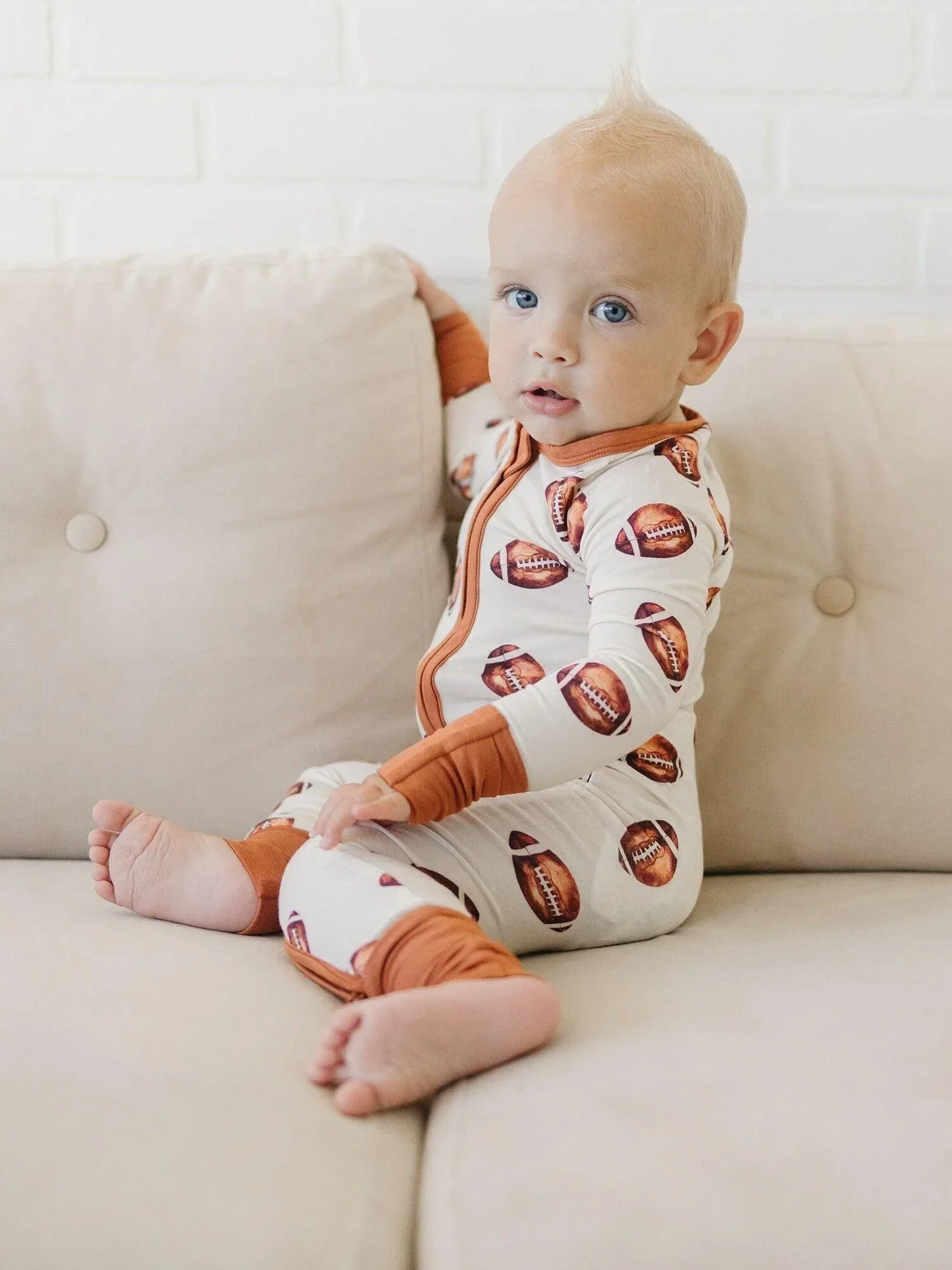 Football Print Bamboo Zippy Romper - Image 4
