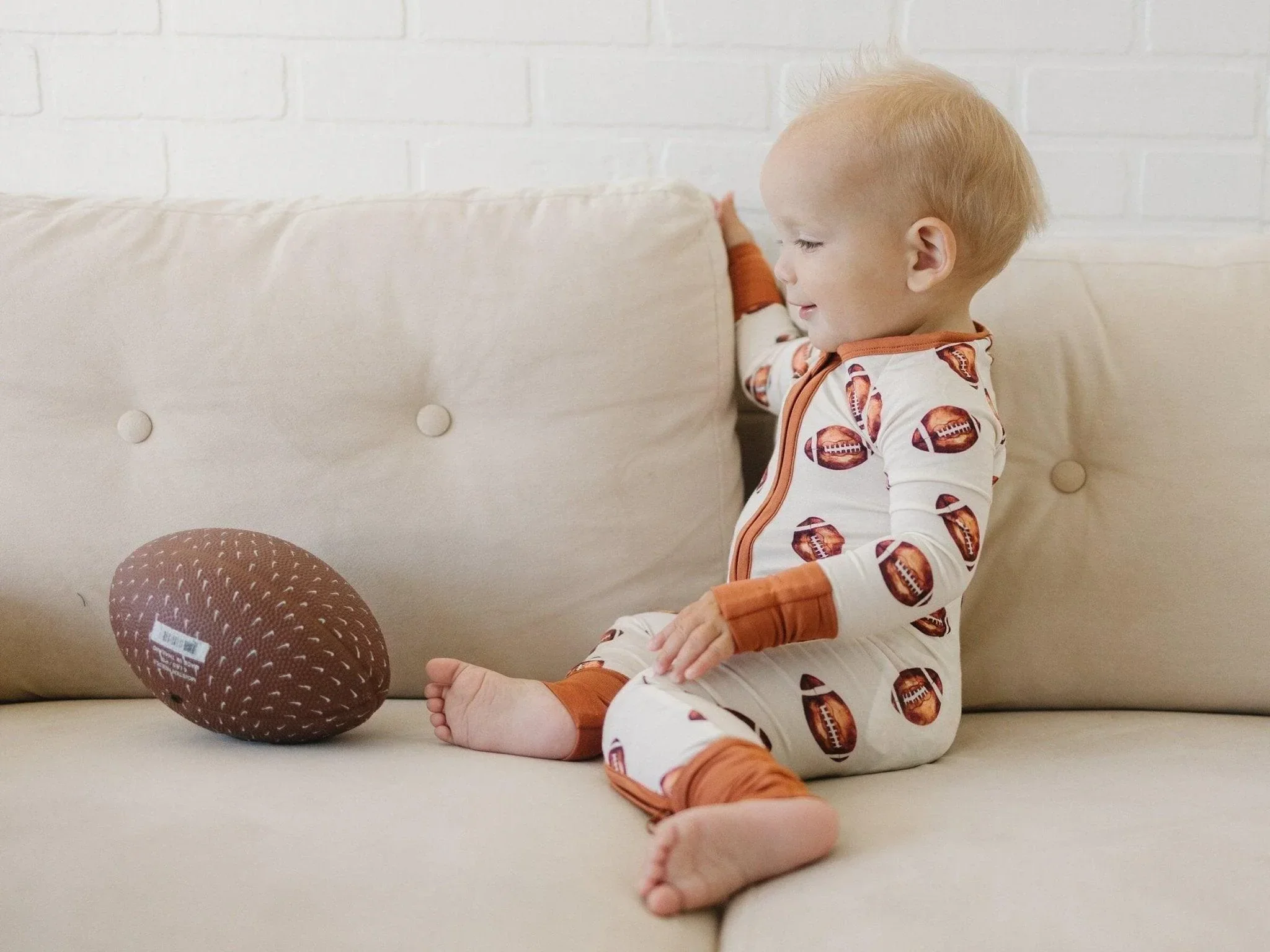 Football Print Bamboo Zippy Romper - Image 5