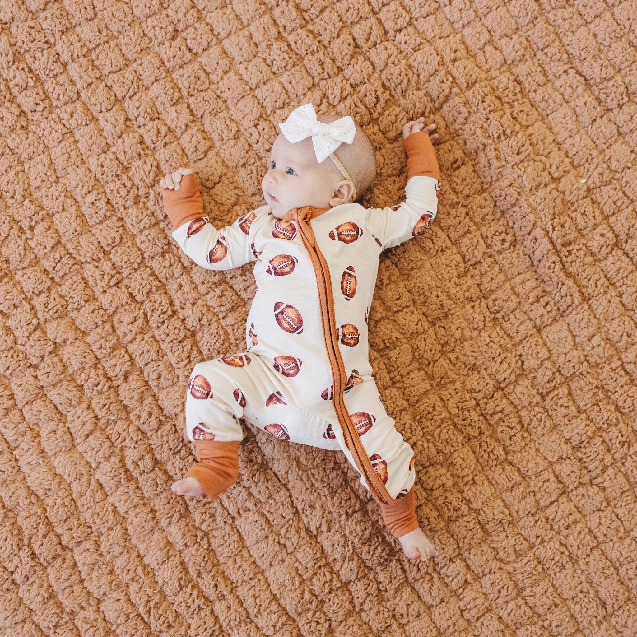 Football Print Bamboo Zippy Romper - Image 6