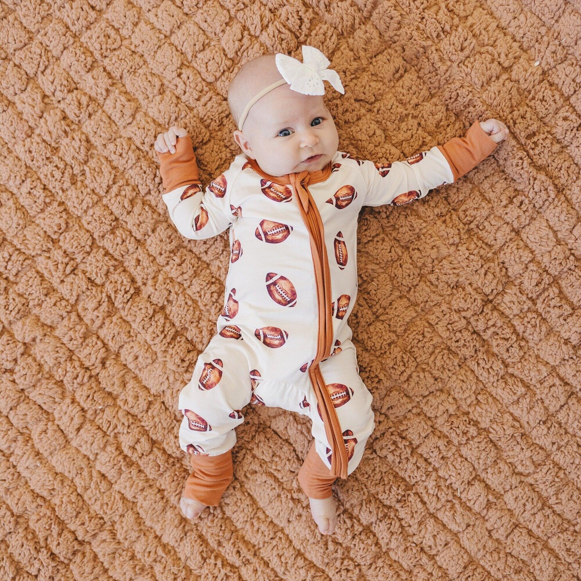 Football Print Bamboo Zippy Romper - Image 7