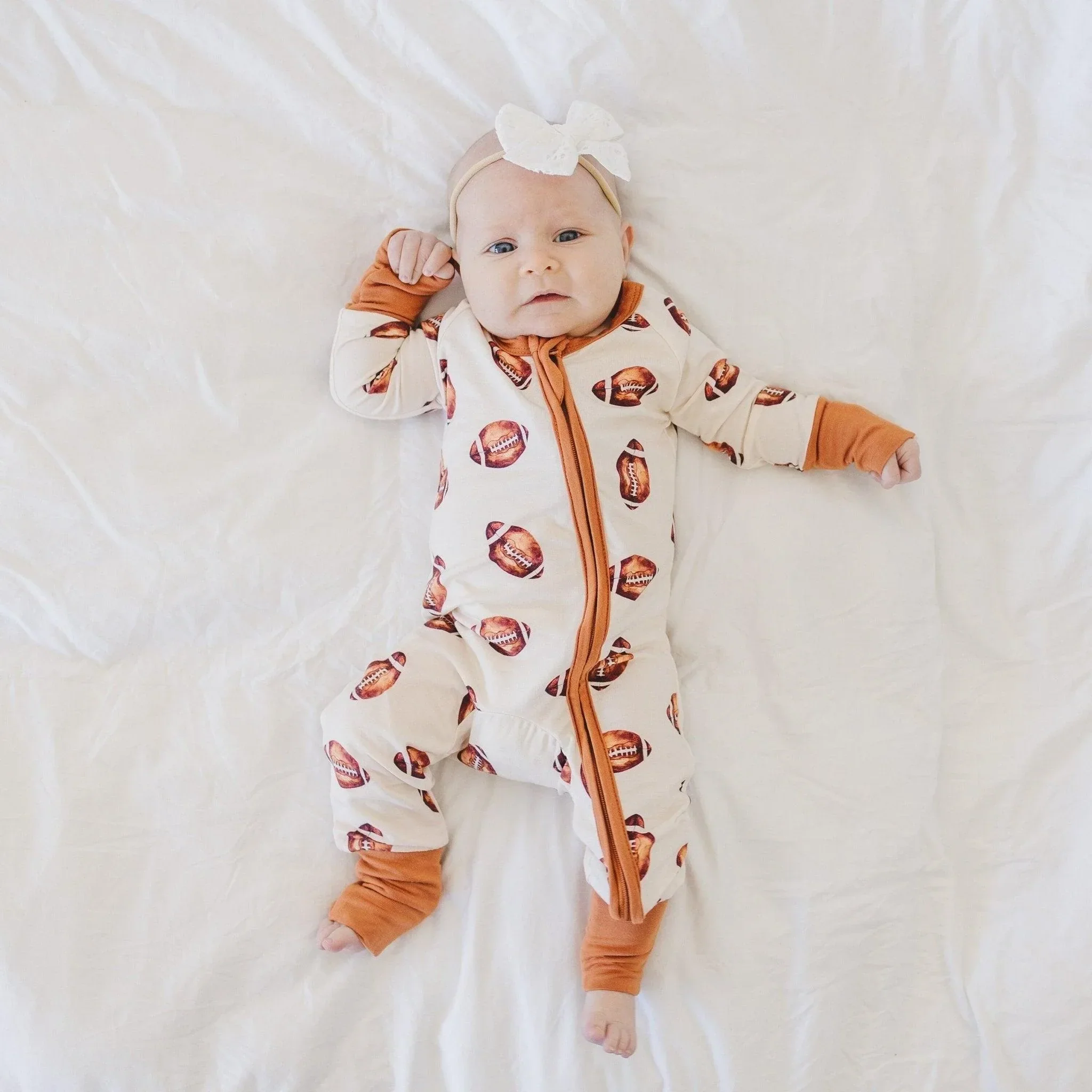 Football Print Bamboo Zippy Romper - Image 8