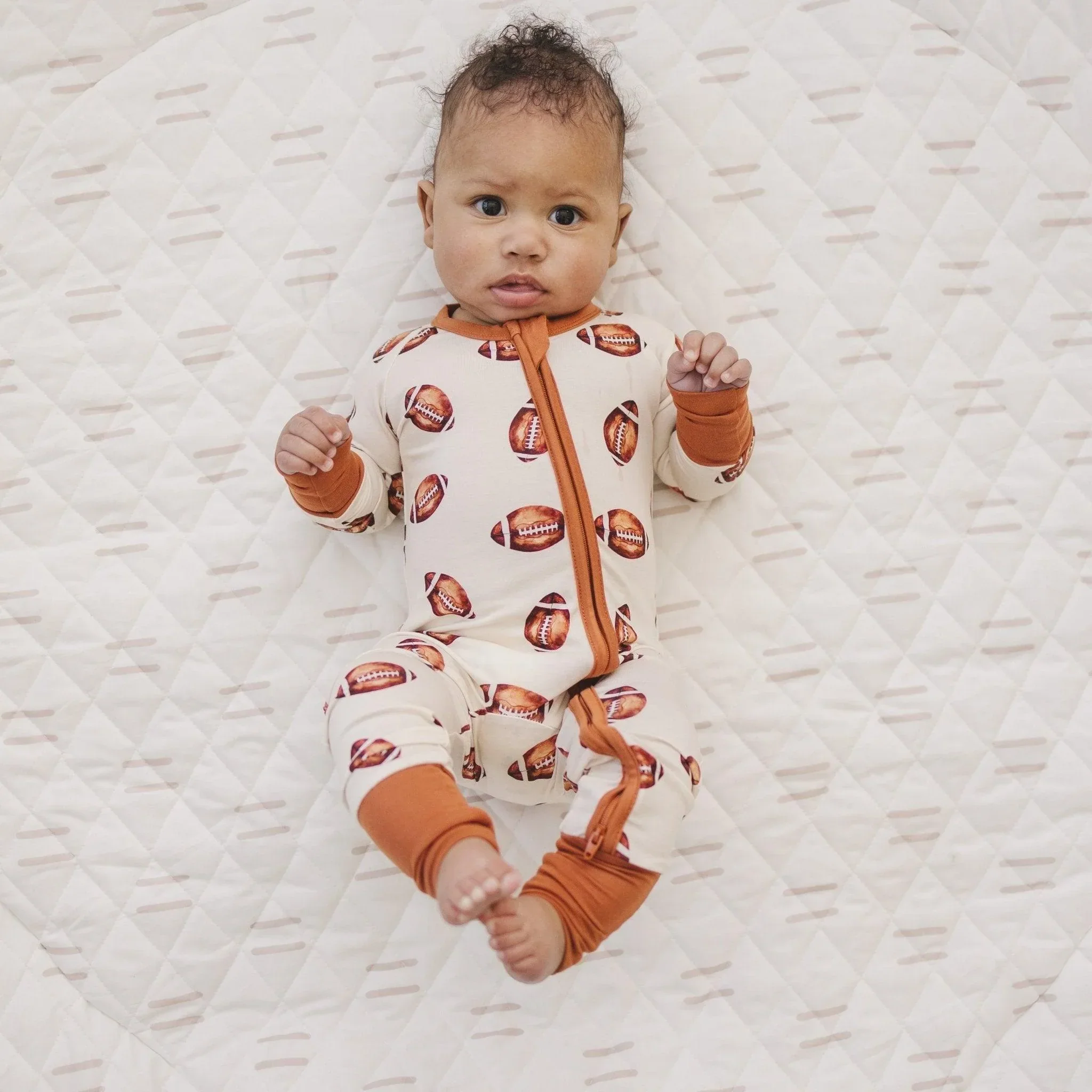 Football Print Bamboo Zippy Romper - Image 9