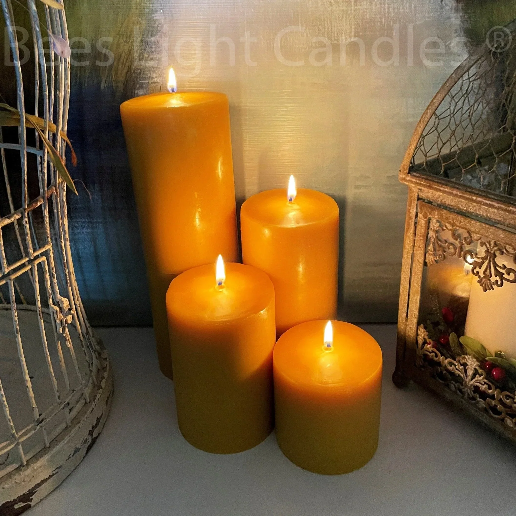Four Inch Wide Beeswax Pillar Candles Full Set - Image 2