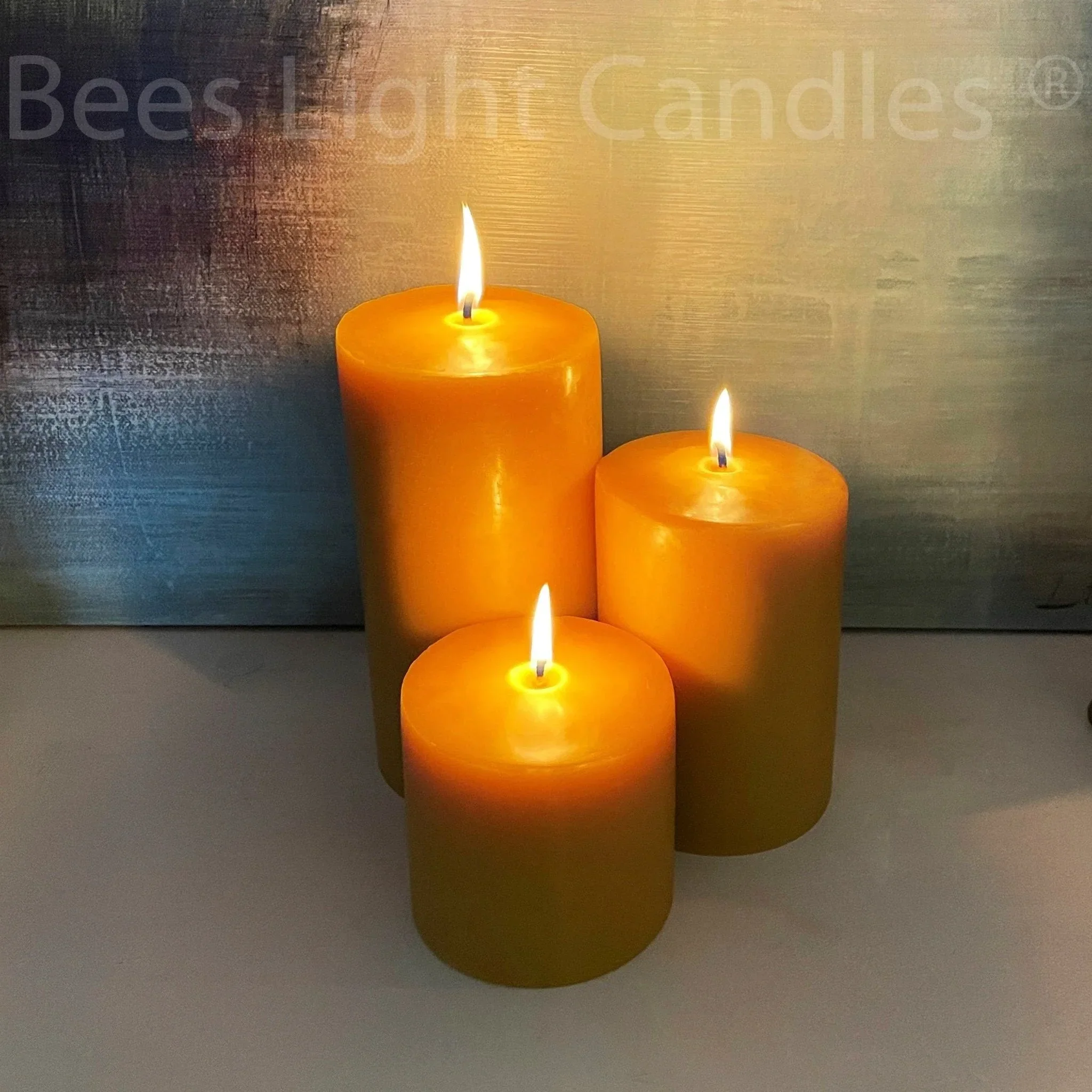 Four Inch Wide Beeswax Pillar Candles Full Set - Image 5