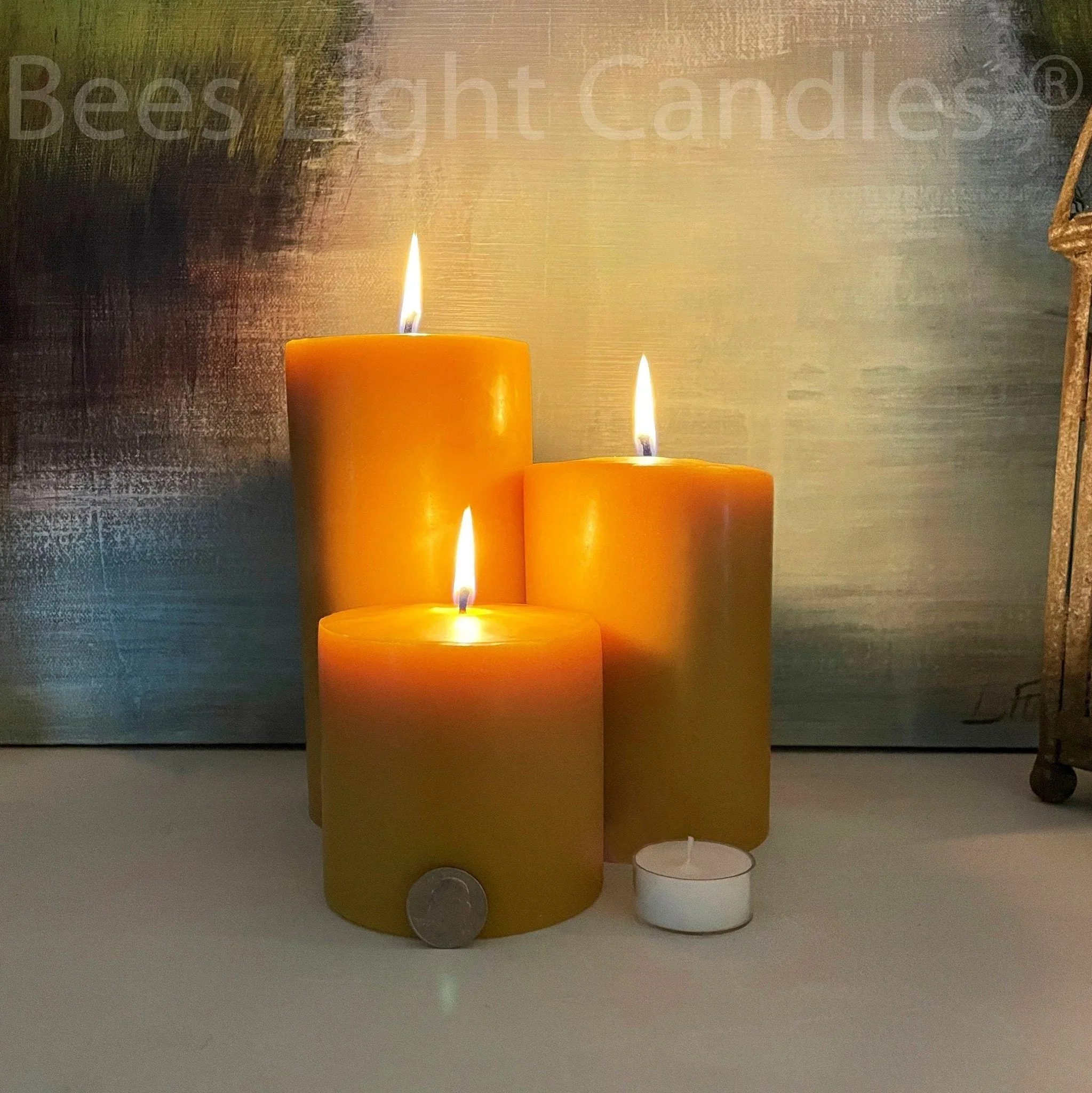 Four Inch Wide Beeswax Pillar Candles Full Set - Image 6