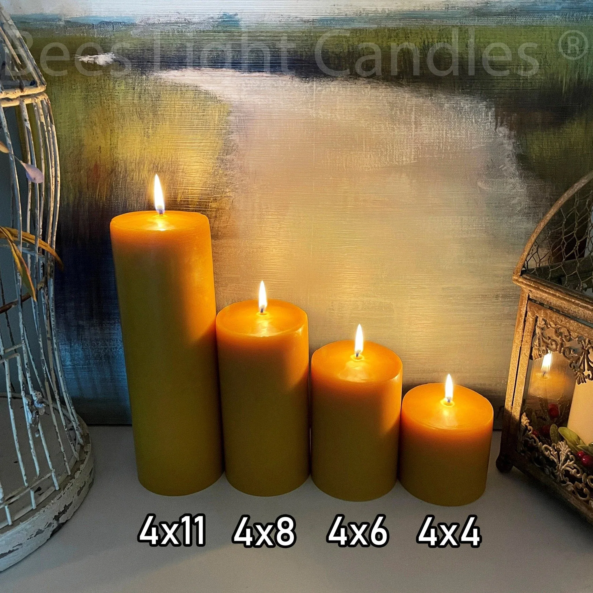 Four Inch Wide Beeswax Pillar Candles Full Set - Image 7