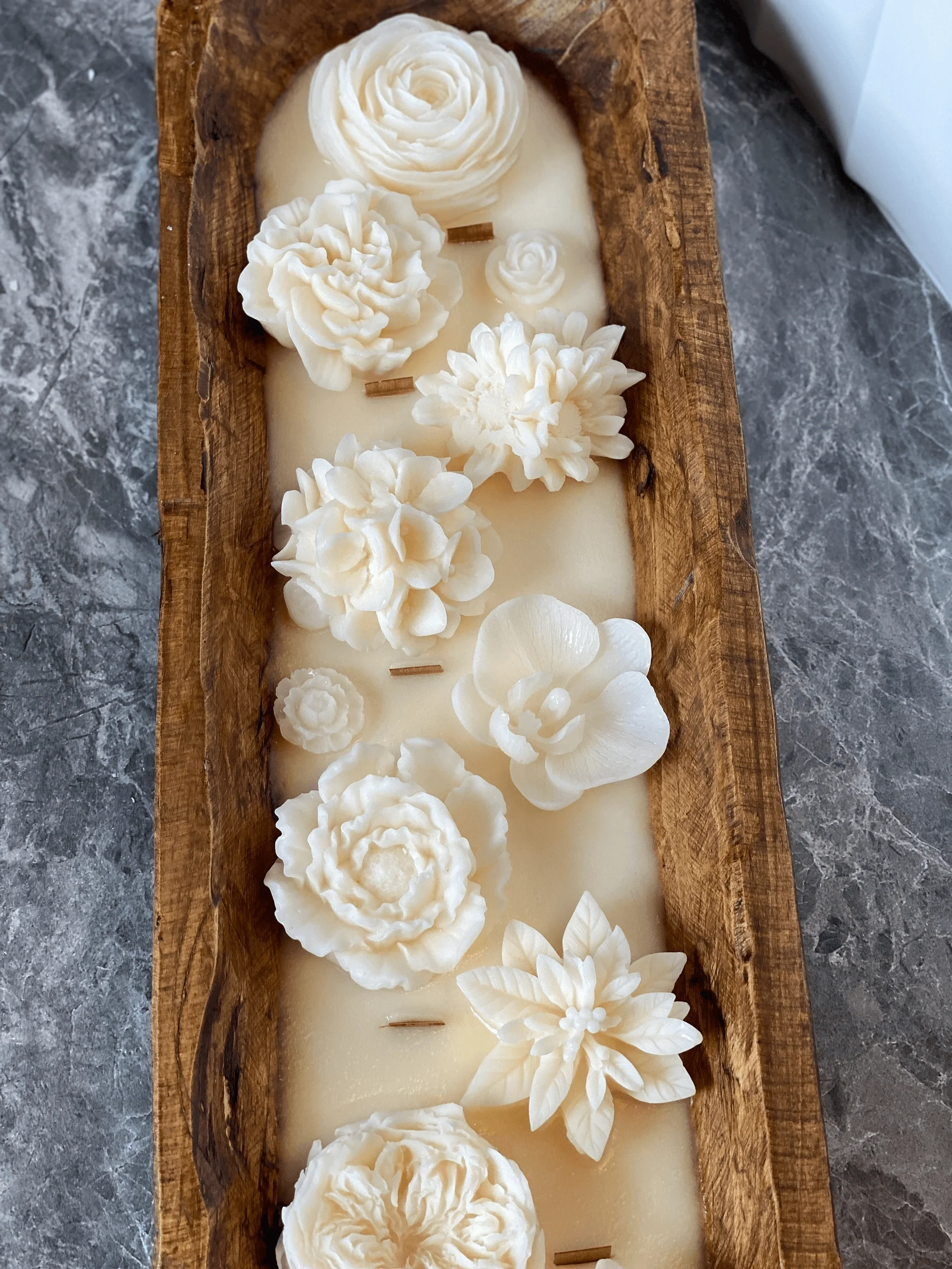 Four Seasons Floral Wooden Dough Bowl Candle - Image 2