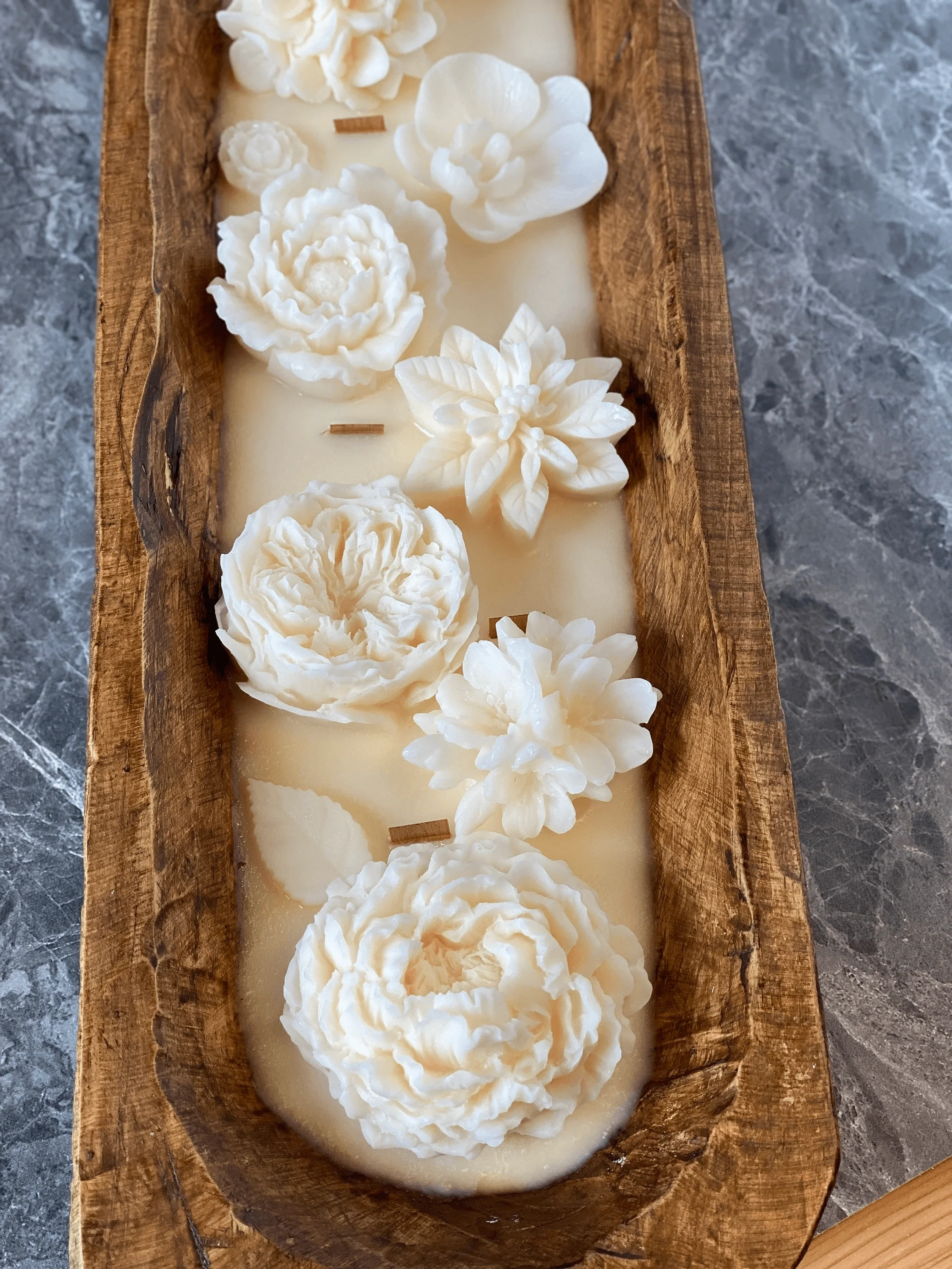 Four Seasons Floral Wooden Dough Bowl Candle - Image 3