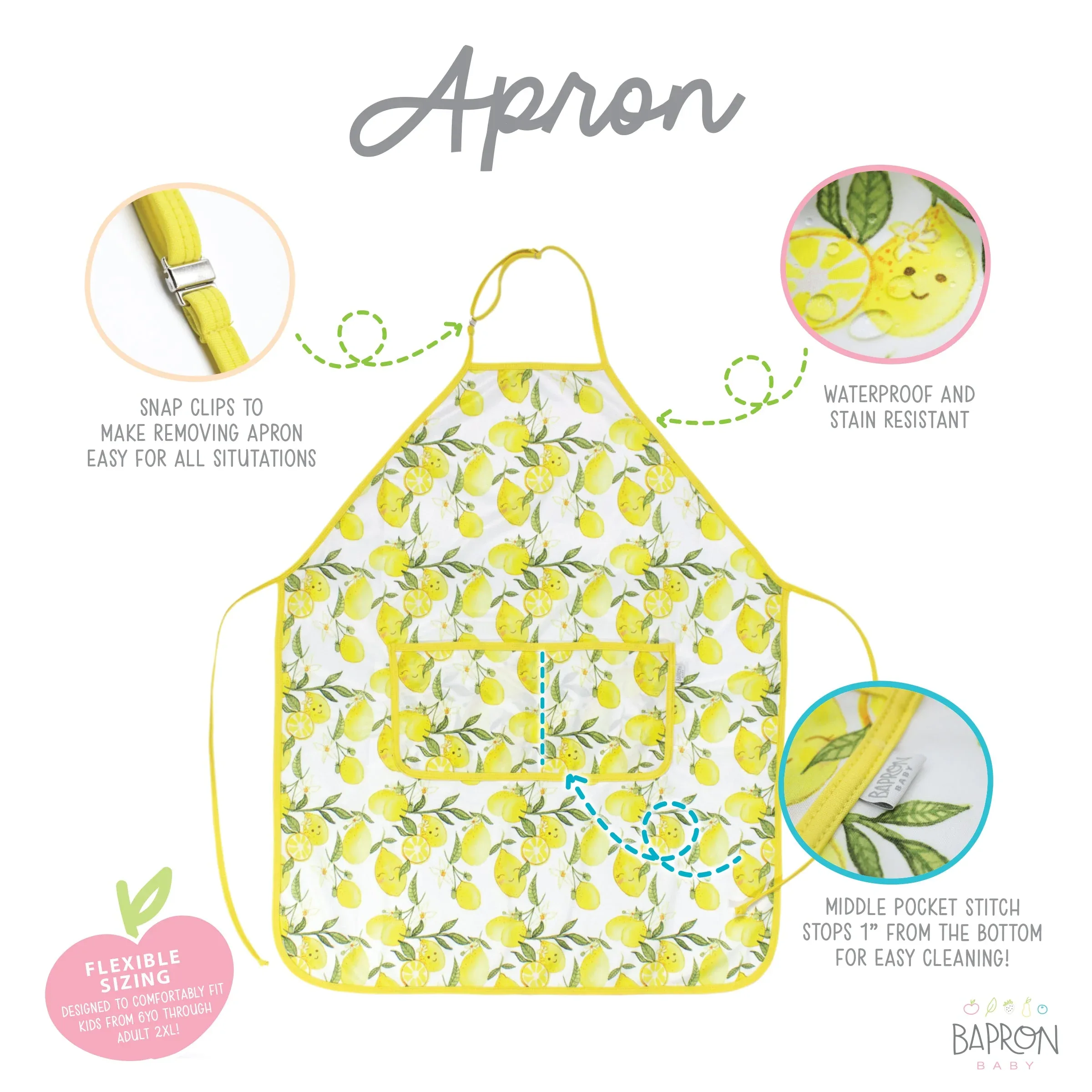Fresh Lemon Apron - fits sizes youth small through adult 2XL - Image 2