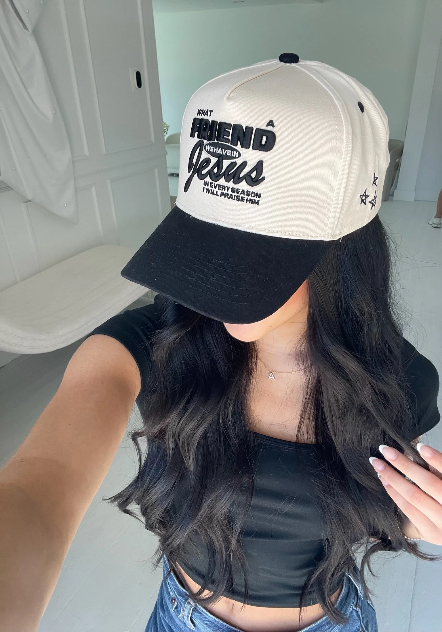 Friend in Jesus - Black Vintage Trucker Hat - Image 2