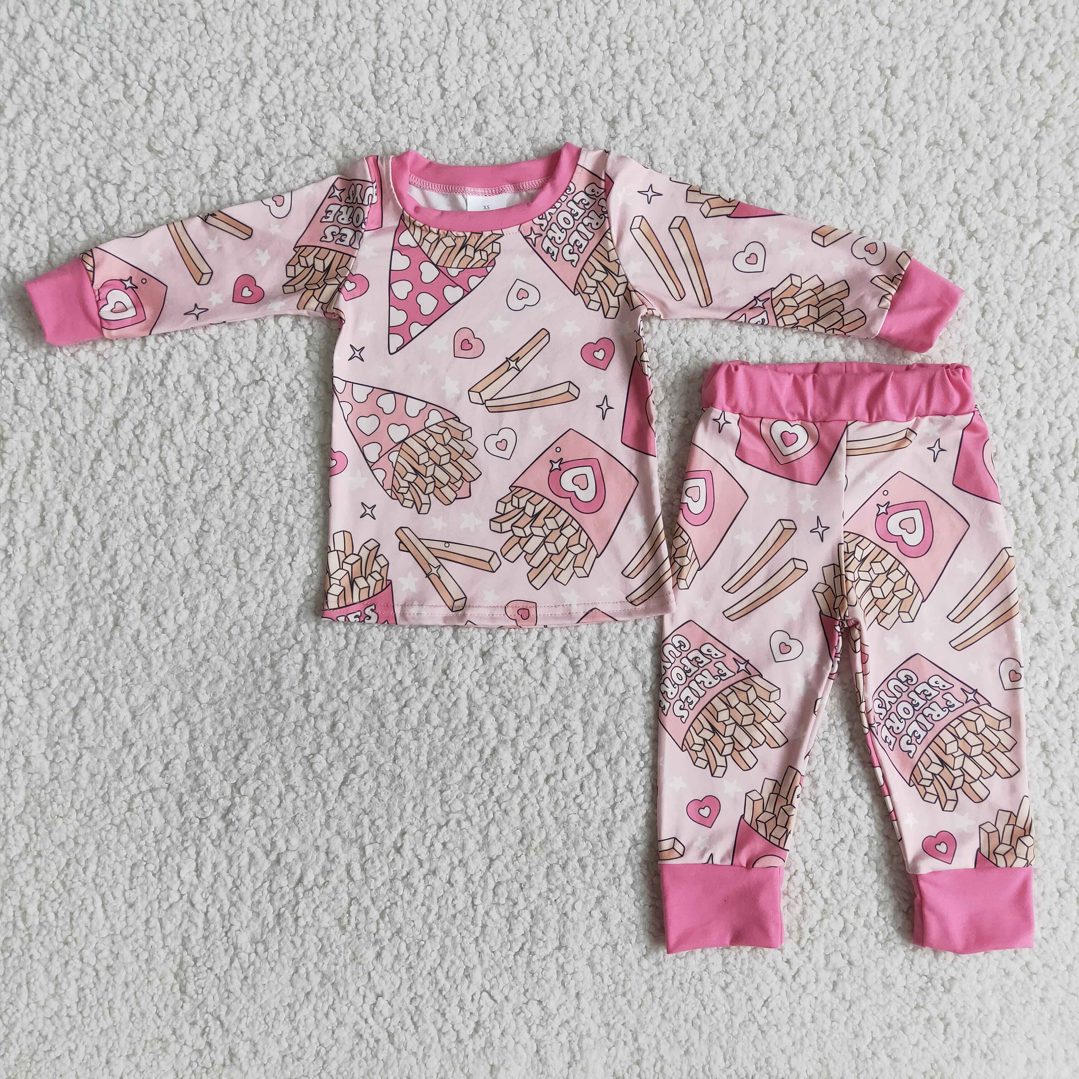 Fries before guys heart print  girls valentine's pajamas - Image 2