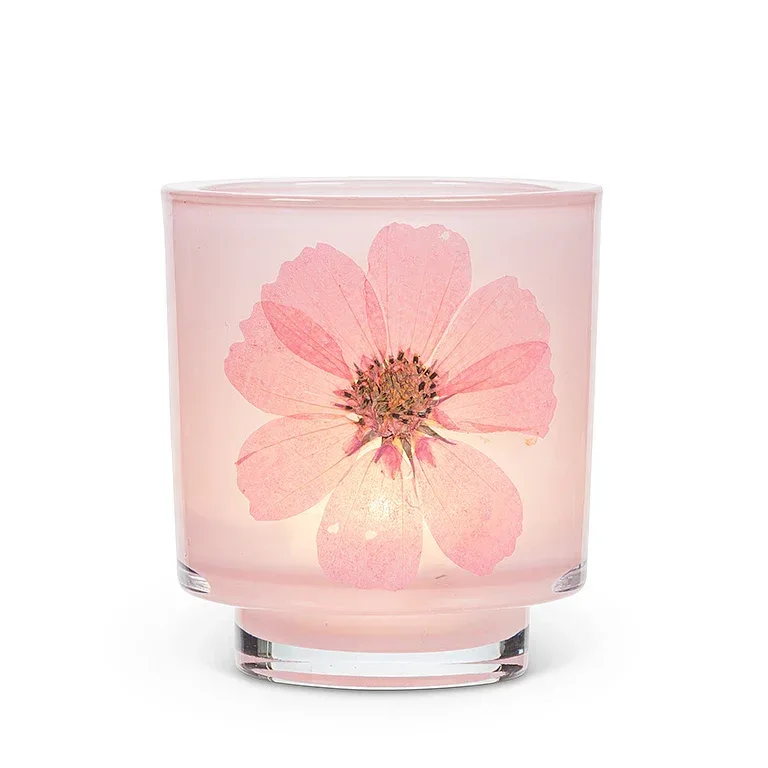 Frosted Glass Votive Candle Holder With Pressed Flowers Set of 4 - Image 2
