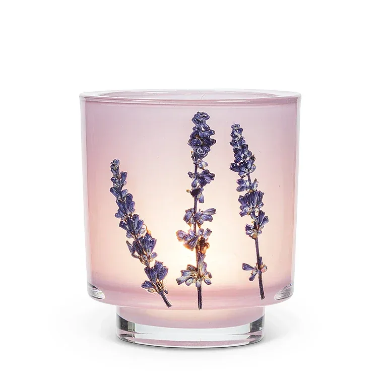 Frosted Glass Votive Candle Holder With Pressed Flowers Set of 4 - Image 3