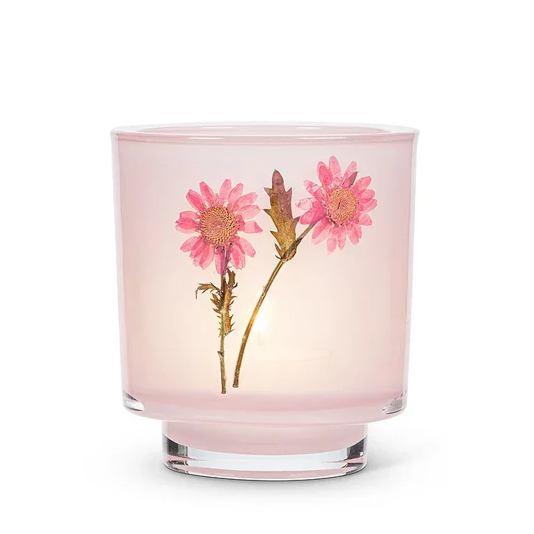 Frosted Glass Votive Candle Holder With Pressed Flowers Set of 4 - Image 4