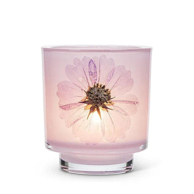Frosted Glass Votive Candle Holder With Pressed Flowers Set of 4 - Image 5