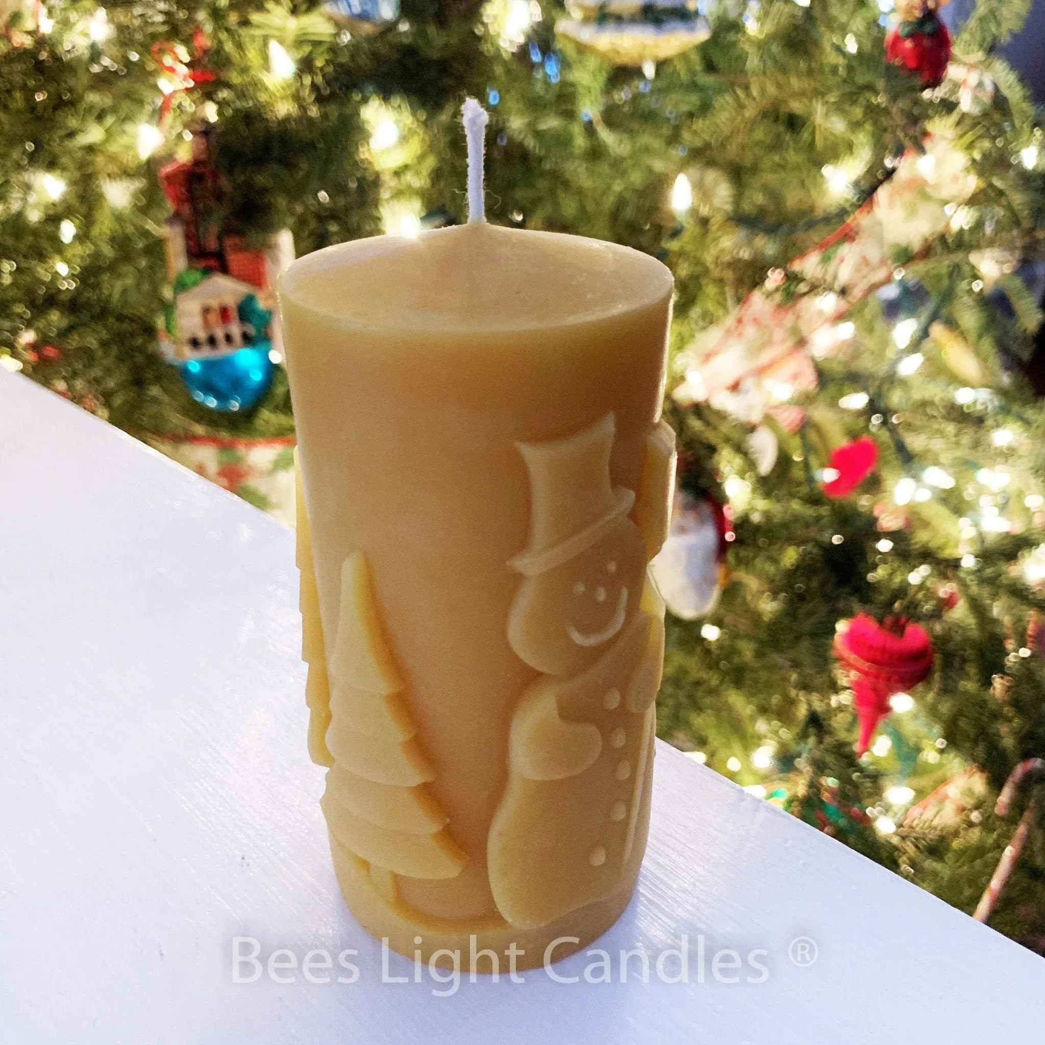 Frosty The Snowman Beeswax Pillar Candle - Image 2
